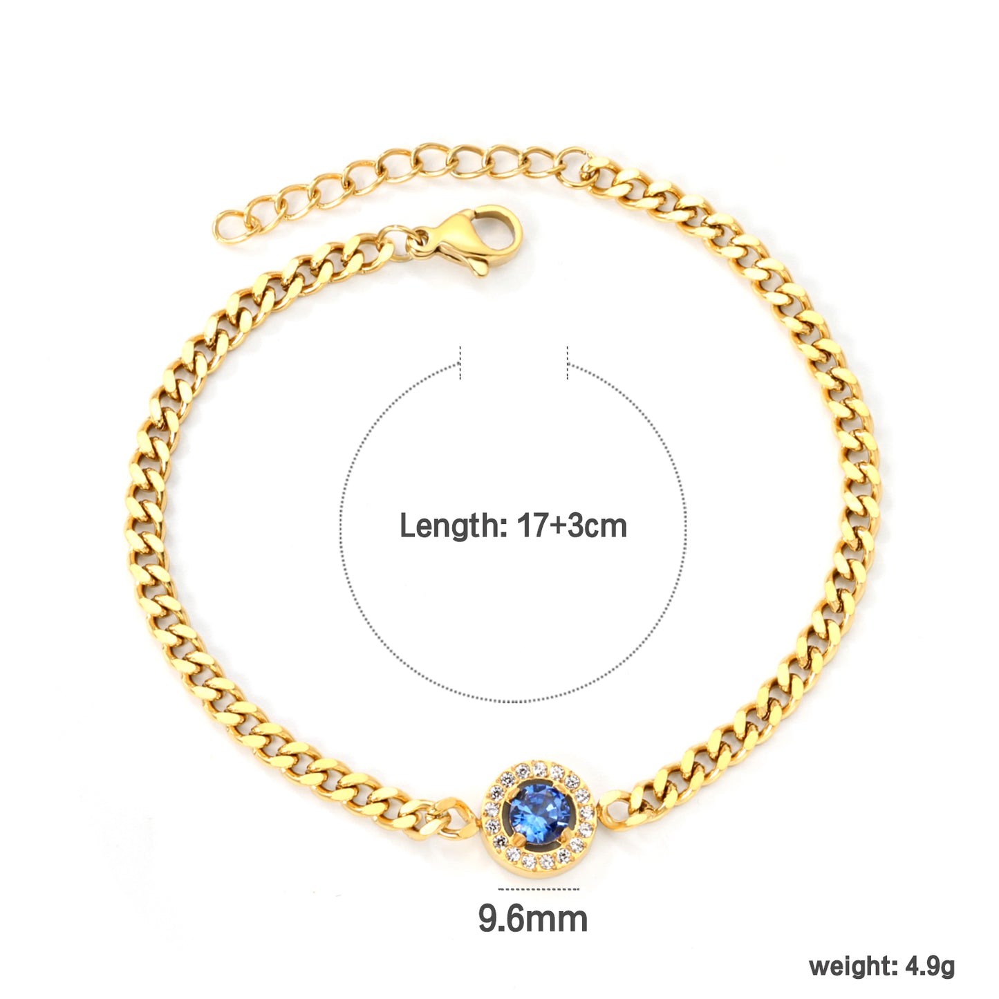 Bulk 18K Gold Plated Luxe Blue Zircon & CNC White Zircon Bracelet
