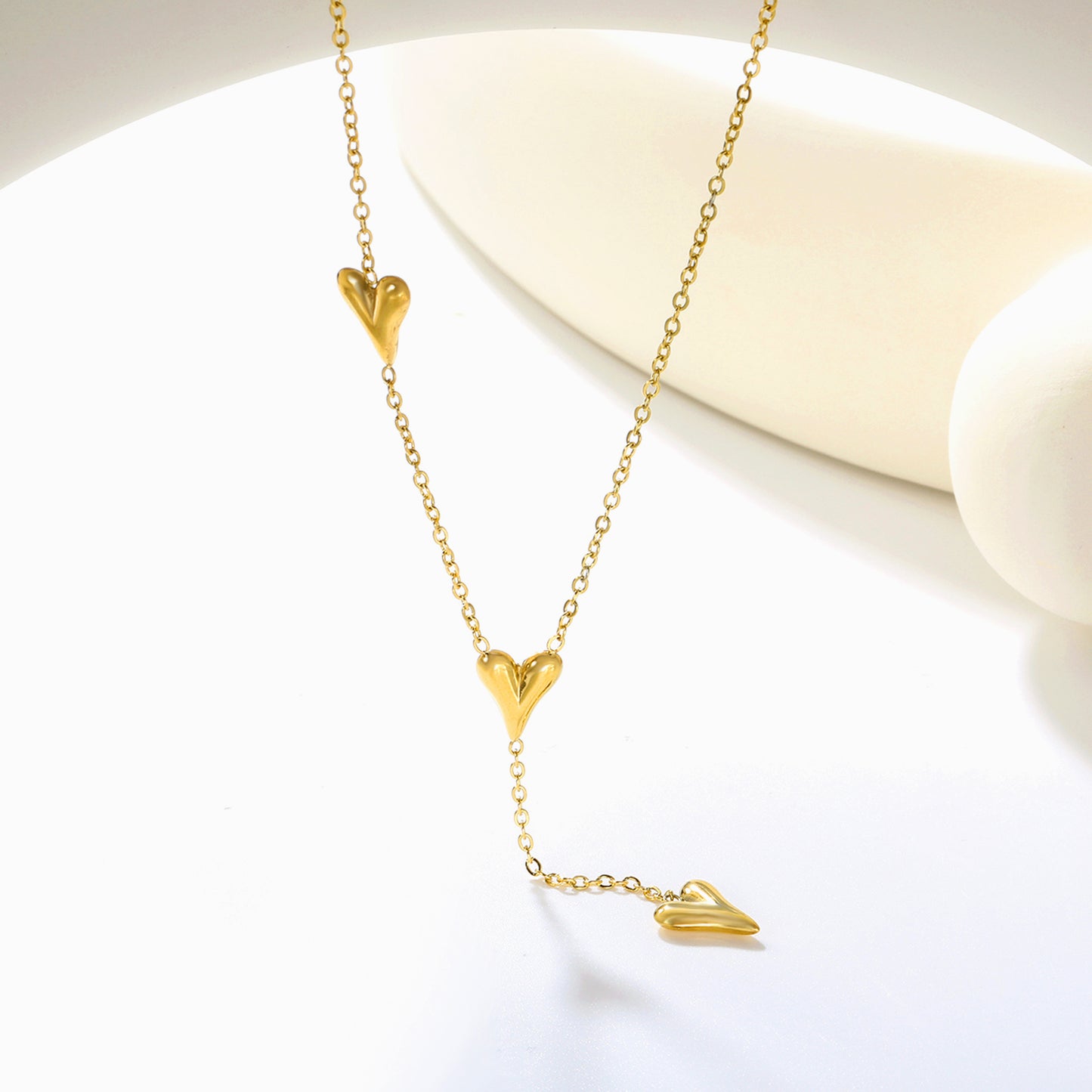Stainless steel 3 golden hearts + round tail tag necklace jewelry supplier