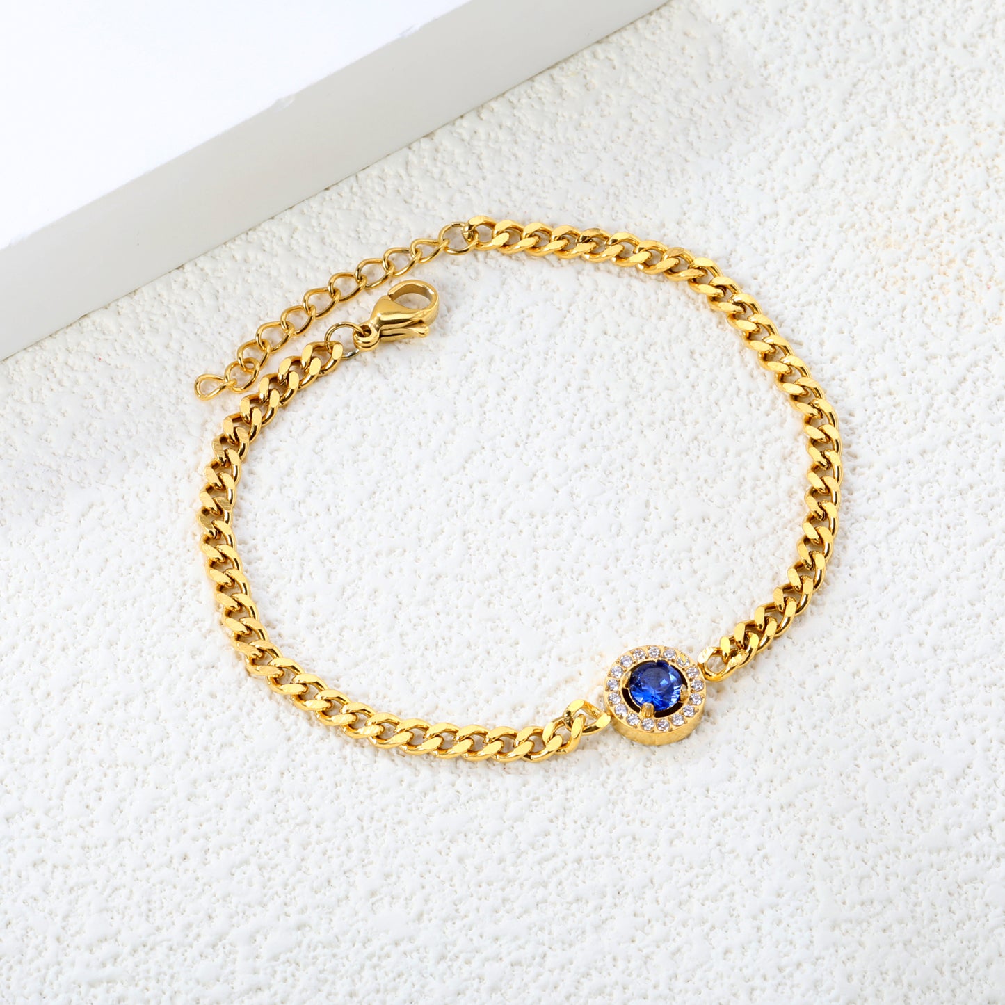 Bulk 18K Gold Plated Luxe Blue Zircon & CNC White Zircon Bracelet