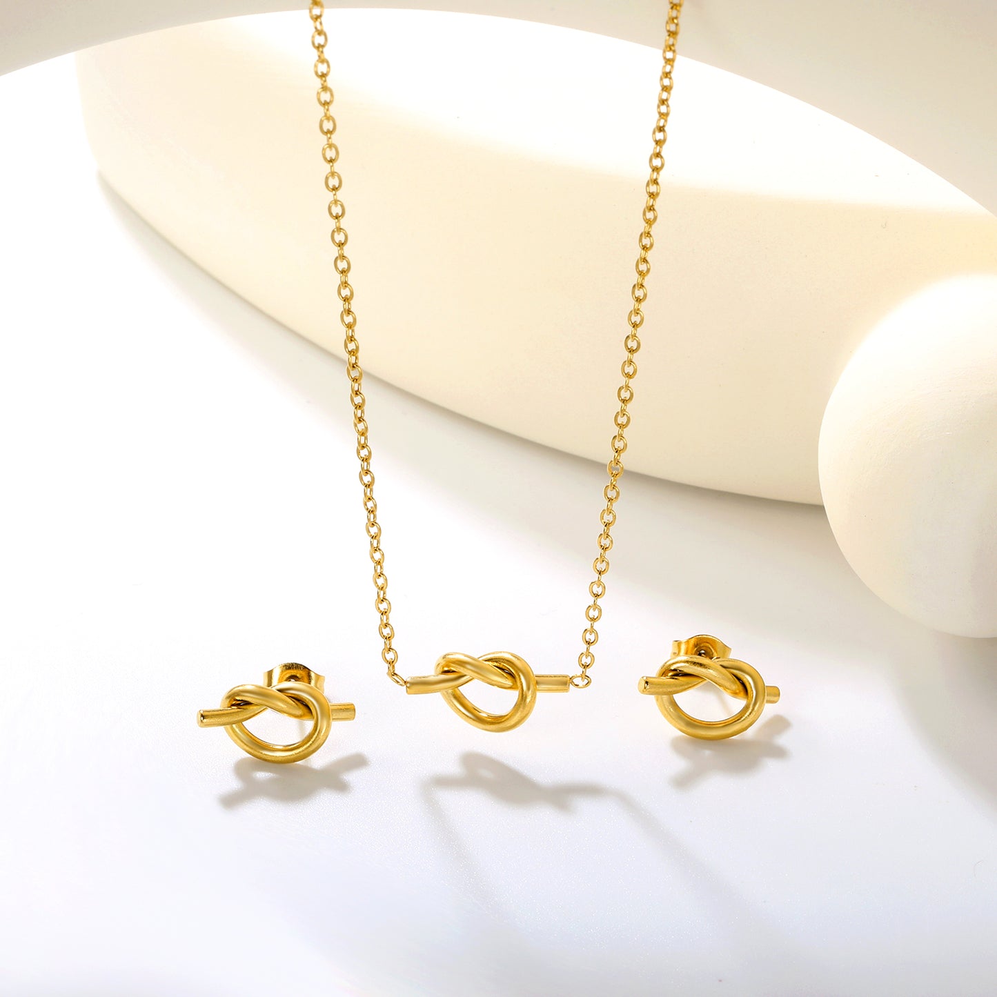 Stainless Steel Gold Knotted Set & Cross Chain + Round Tag Jewelry Supplier