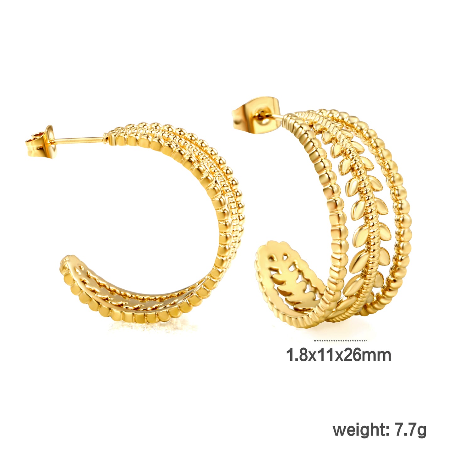 Wholesale stainless steel gold C-shaped openwork pattern earrings