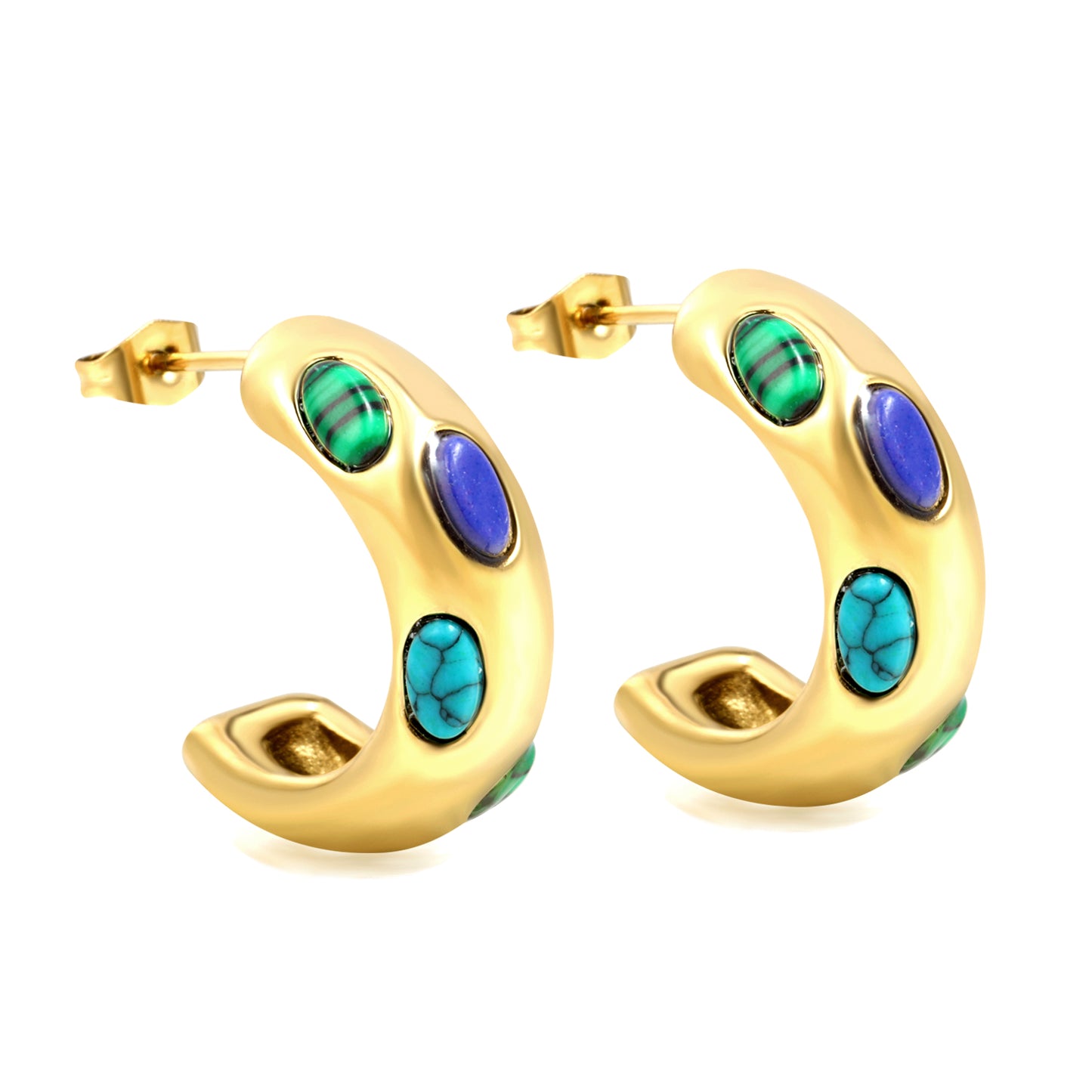 Wholesale Gold Crescent - Shaped Earrings with Multicolored Gemstones for Jewelry Retailers