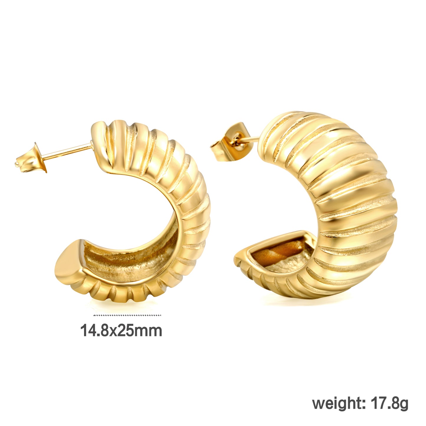 Wholesale 18k Gold C-Shaped Horizontal Stud Earrings Minimalist Style