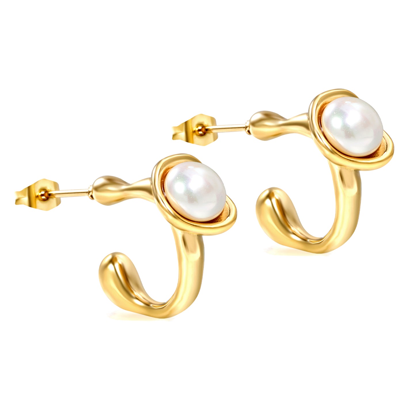 Bulk 18K Gold C - shaped Pearl Stud Earrings - Chic & Unique