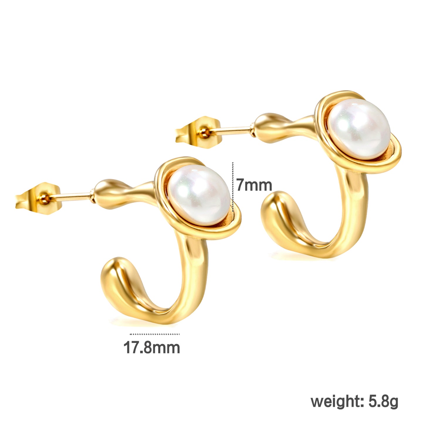 Bulk 18K Gold C - shaped Pearl Stud Earrings - Chic & Unique