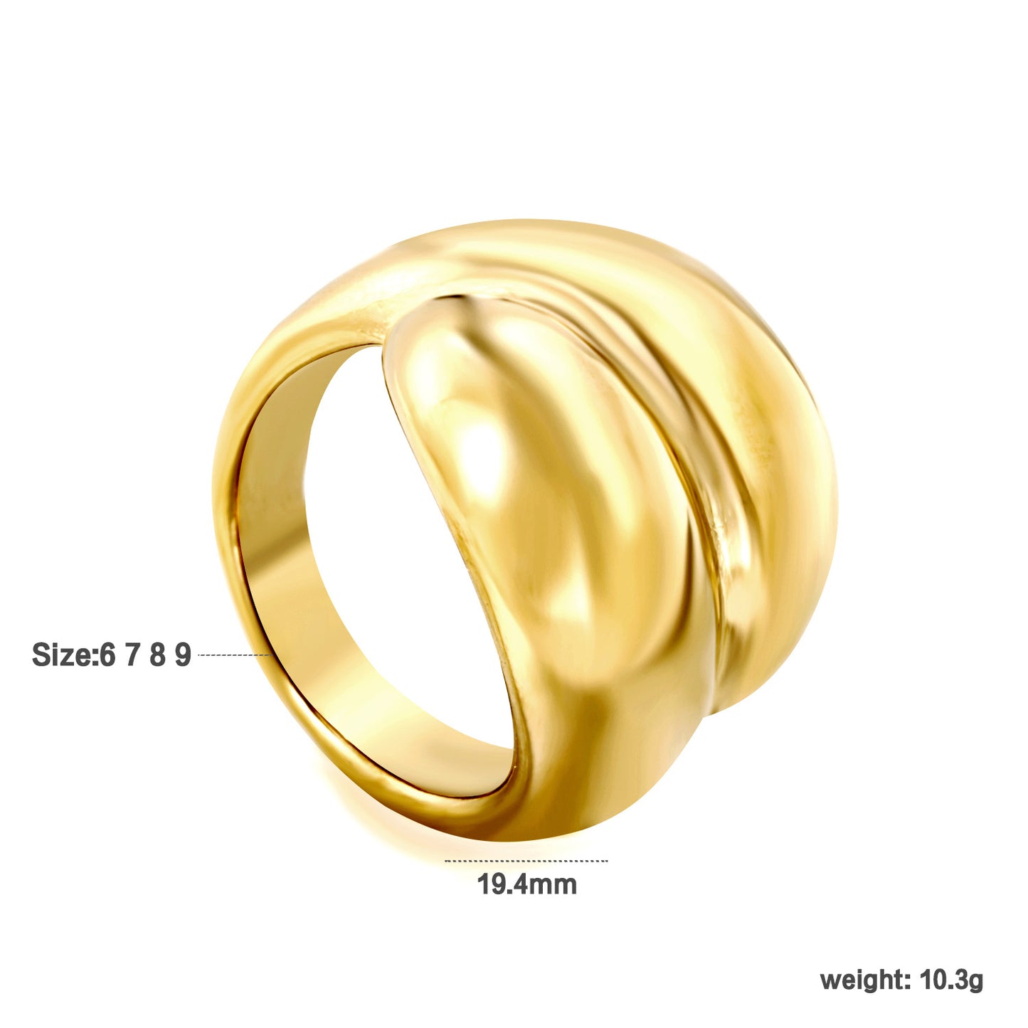 Wholesale 18K Gold Plated Wide Band Ring Architectural Curve Minimalist Statement