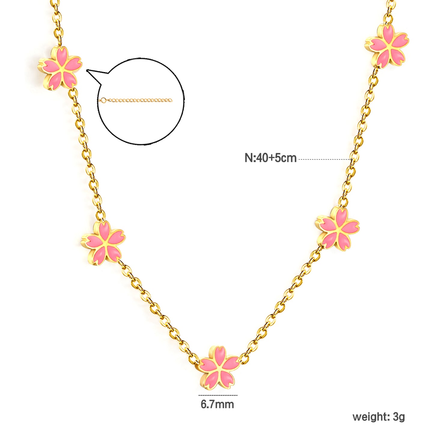 Wholesale Gold Tone Pink Flower Necklace Delicate Bloom
