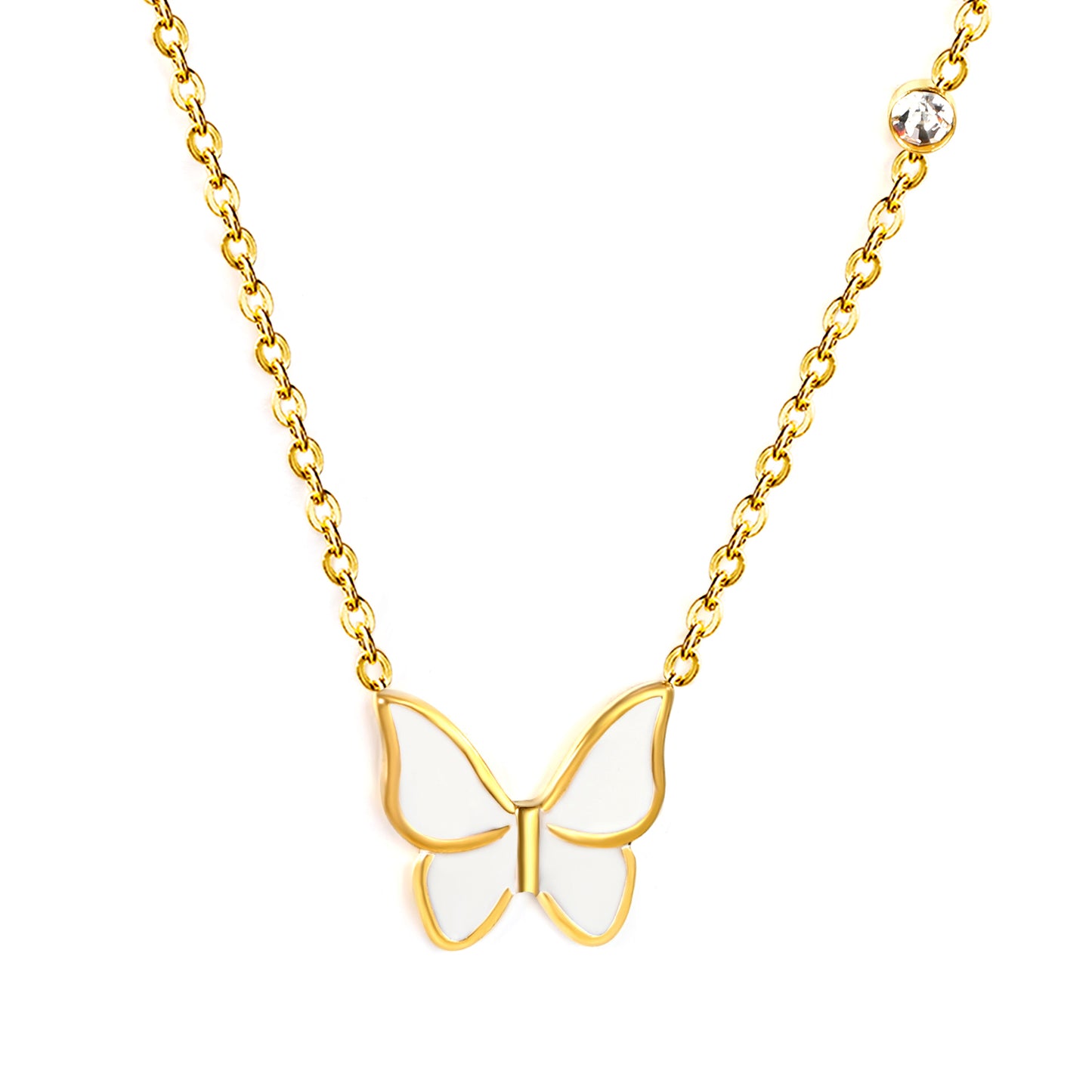 Wholesale Gold Tone White & Red & Blue & Green Butterfly Necklace Pure Elegance