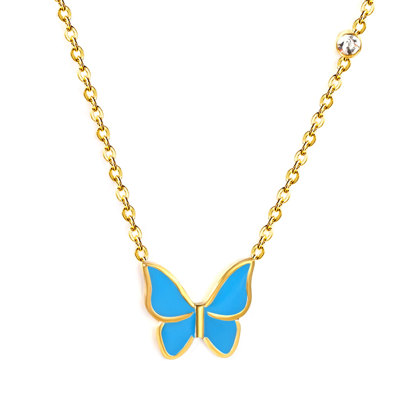 Wholesale Gold Tone White & Red & Blue & Green Butterfly Necklace Pure Elegance