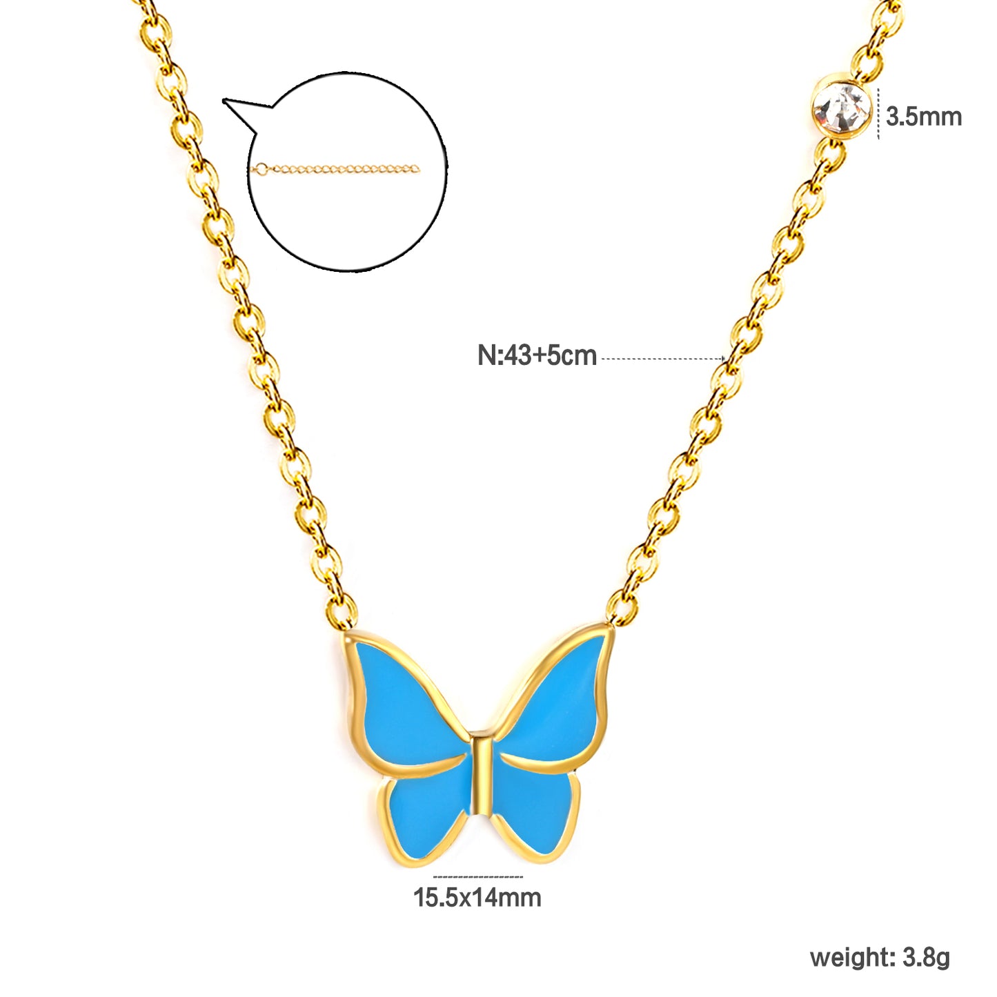 Wholesale Gold Tone White & Red & Blue & Green Butterfly Necklace Pure Elegance
