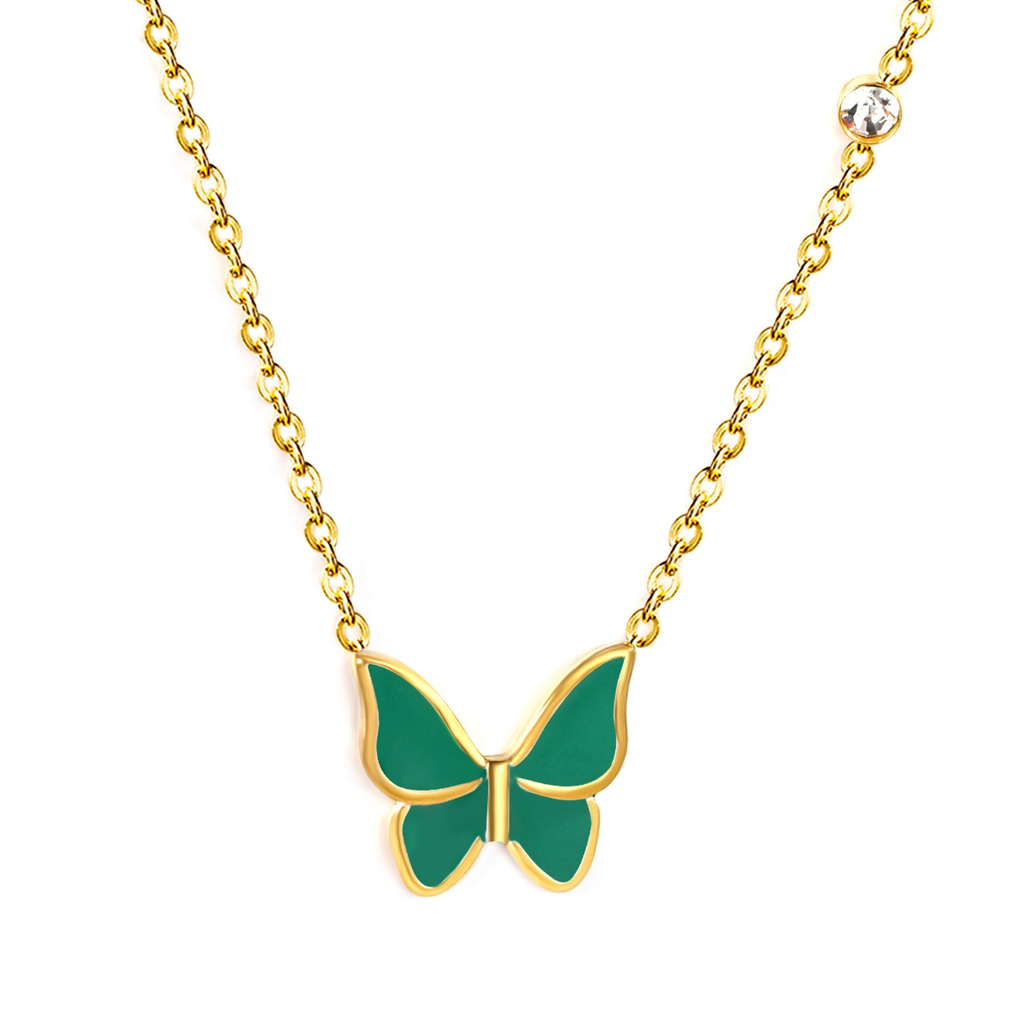 Wholesale Gold Tone White & Red & Blue & Green Butterfly Necklace Pure Elegance
