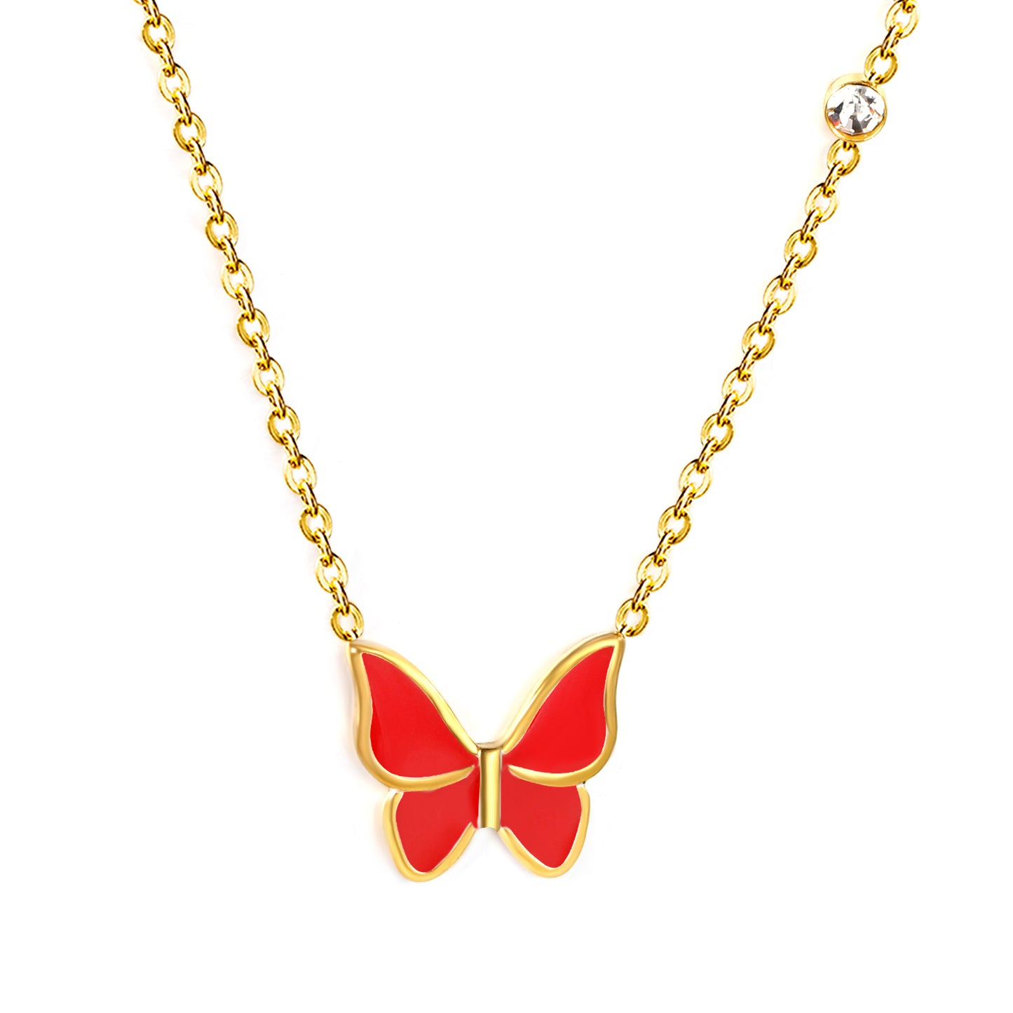 Wholesale Gold Tone White & Red & Blue & Green Butterfly Necklace Pure Elegance