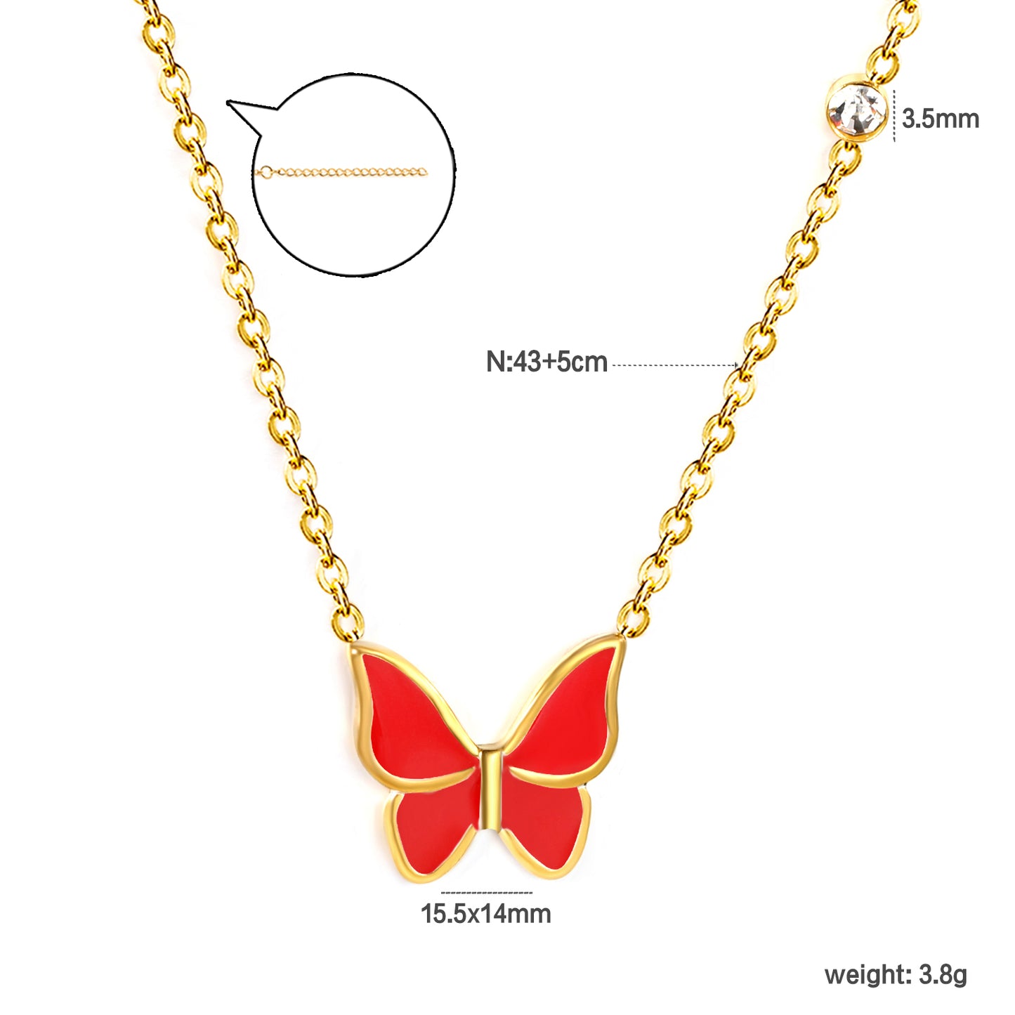 Wholesale Gold Tone White & Red & Blue & Green Butterfly Necklace Pure Elegance