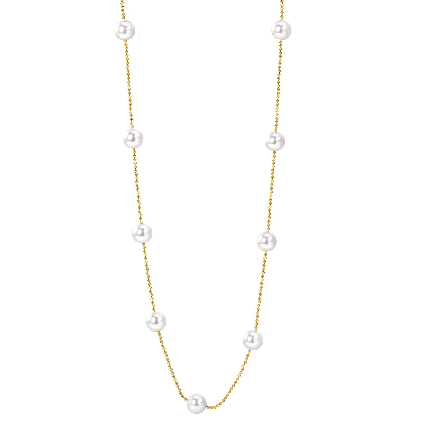 Wholesale Stainless Steel 7pcs 8mm White Pearls Bead Chain Necklace