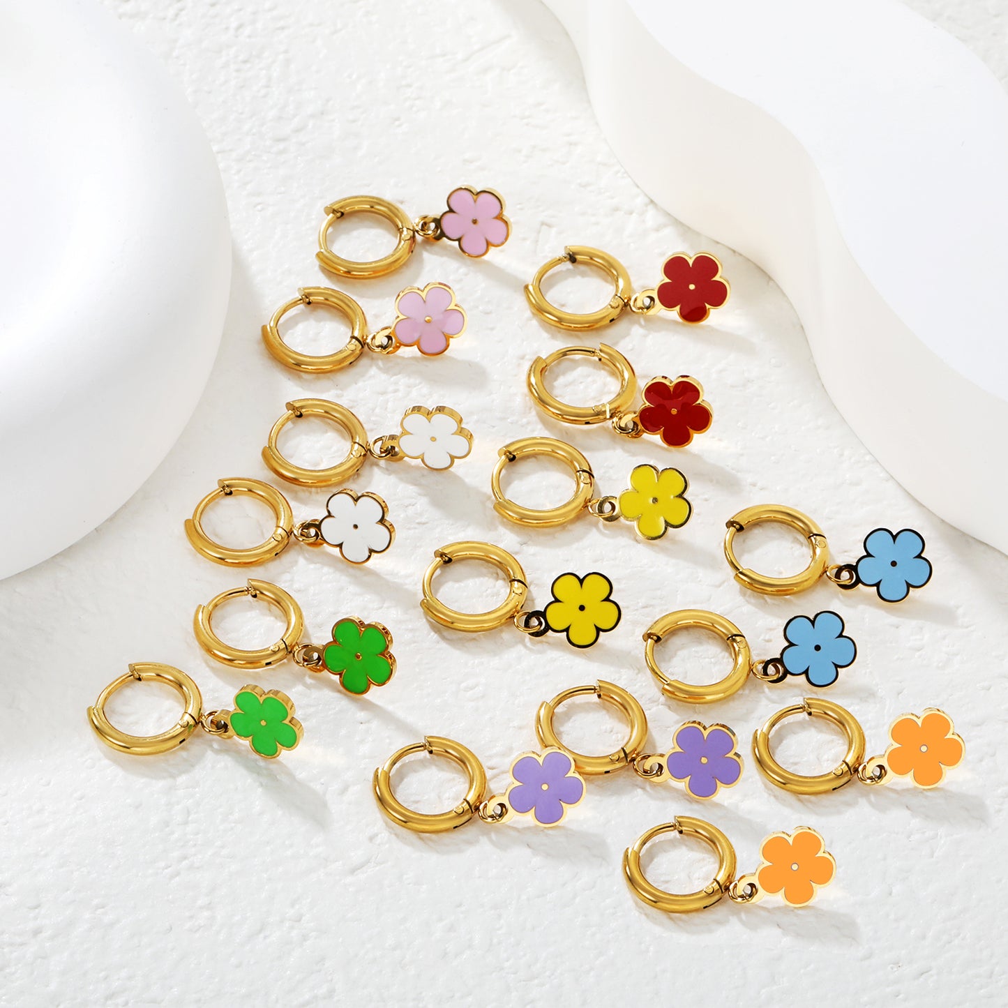 Bulk Colorful Enamel Flower Charm Earrings 18K PVD Gold Waterproof