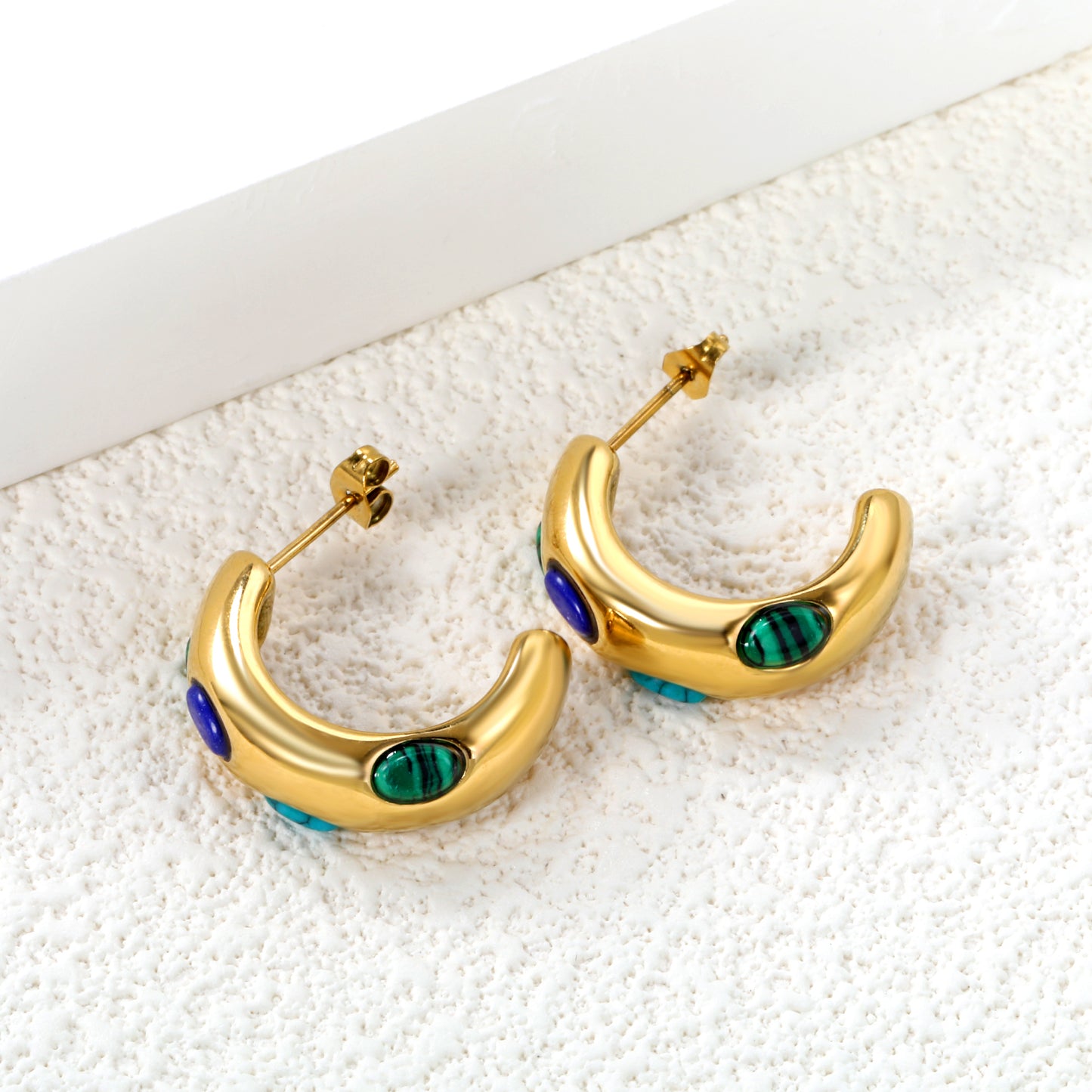 Wholesale Gold Crescent - Shaped Earrings with Multicolored Gemstones for Jewelry Retailers
