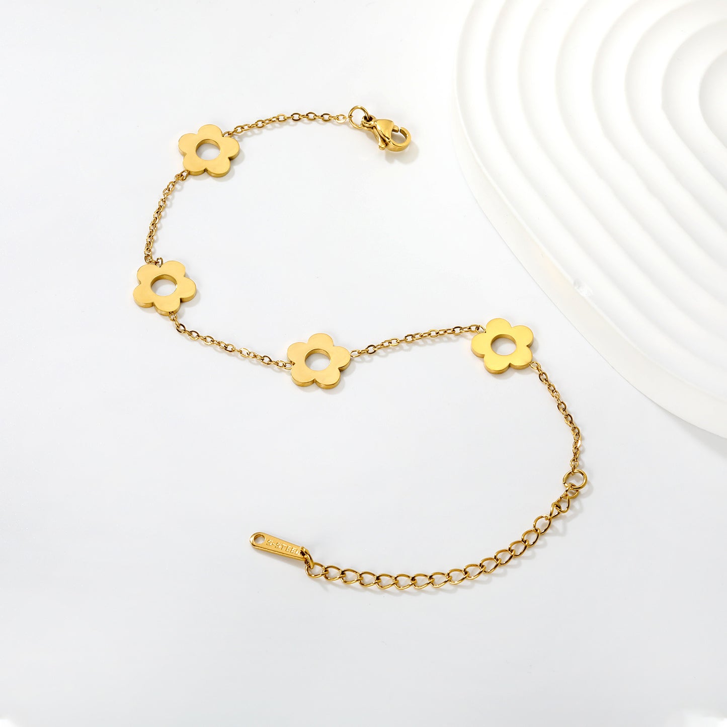 Wholesale Waterproof PVD Gold Hollow Clover Spaced Bracelet