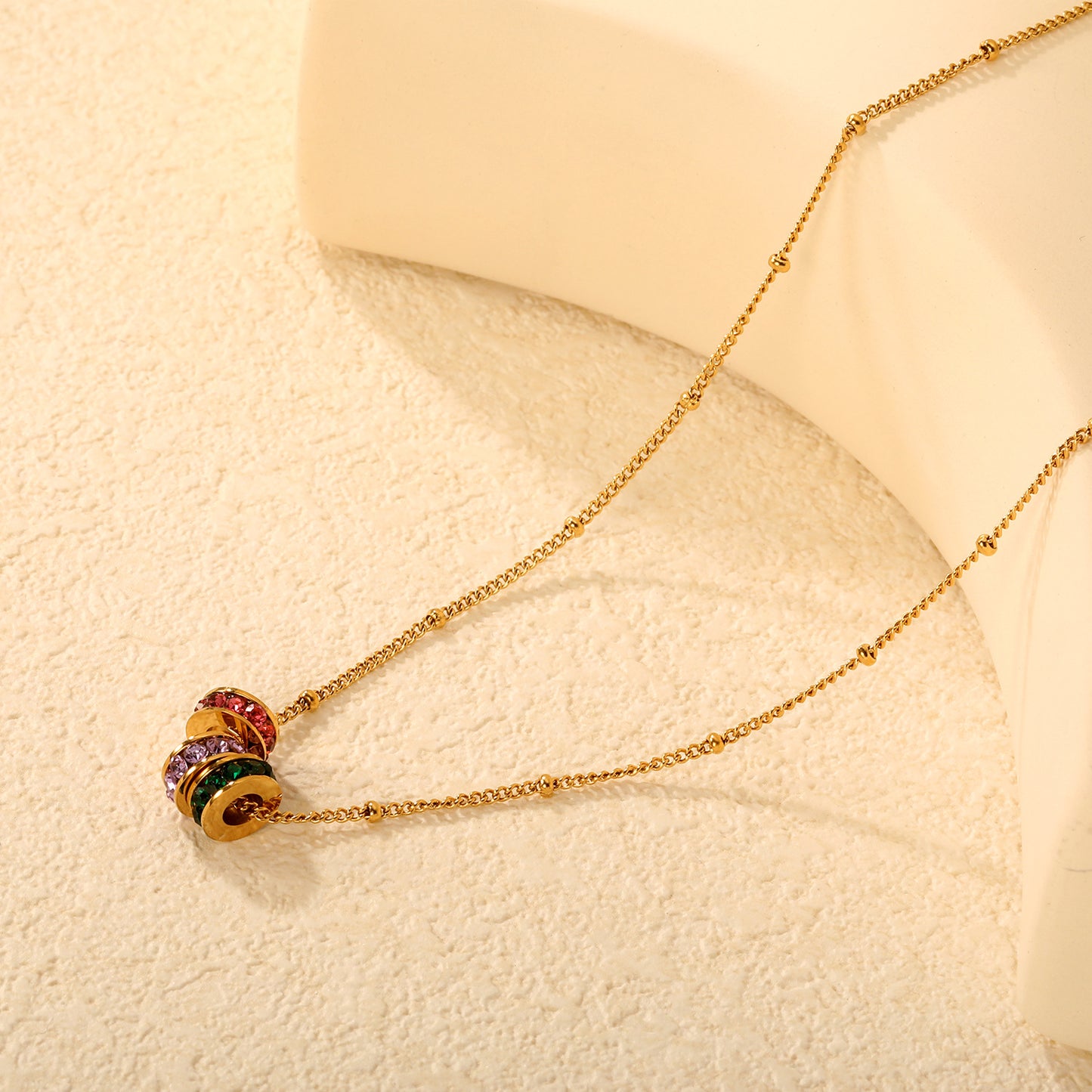 Waterproof 304L Stainless Steel Triple Zircon Necklace