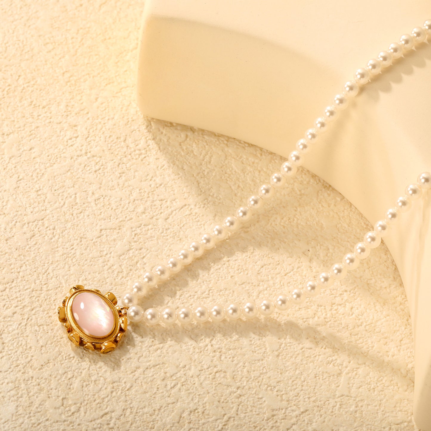 Wholesale 304L Stainless Steel Pink Shell Pearl Necklace