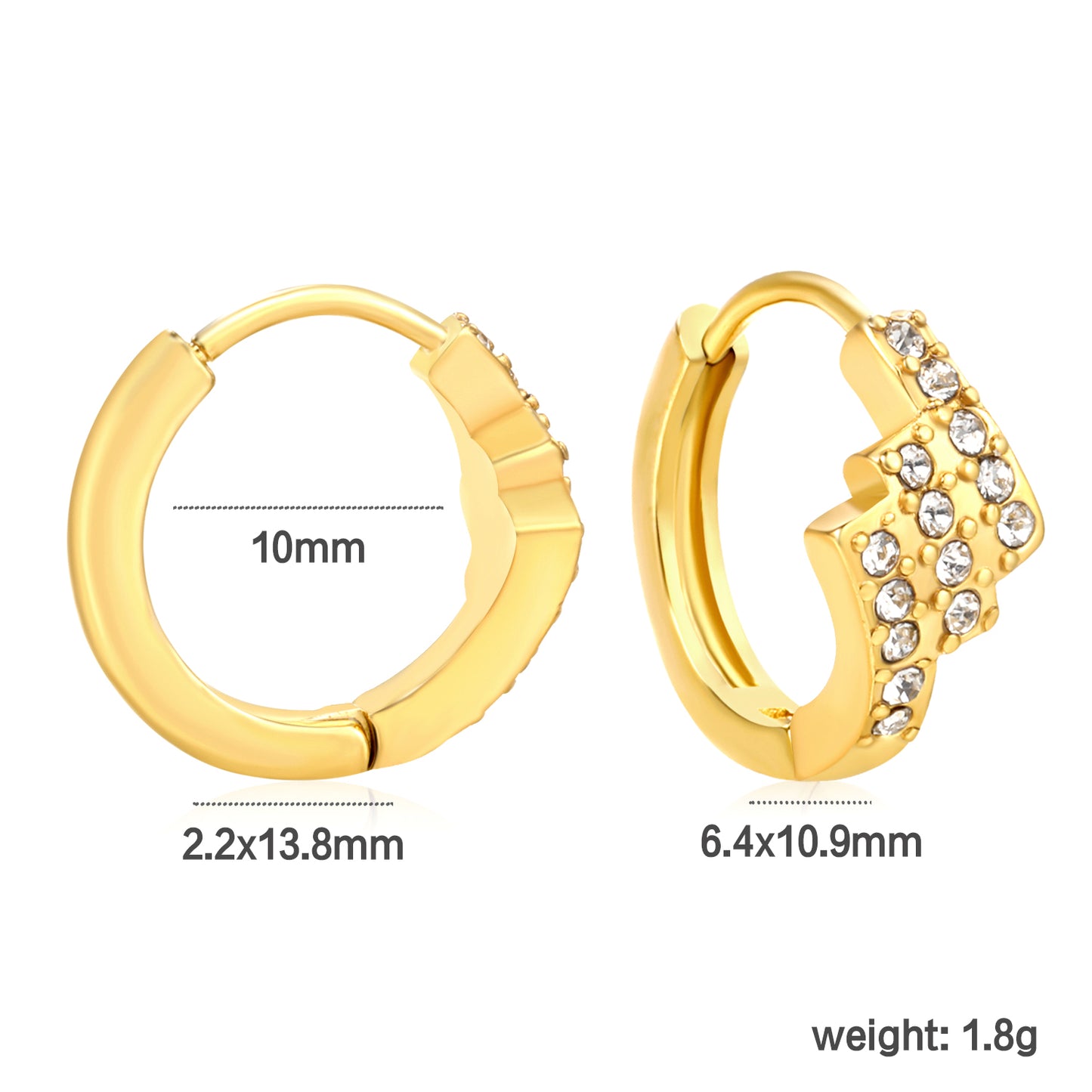Wholesale Stainless Steel Asymmetrical Rectangle Zircon Hoop Earrings