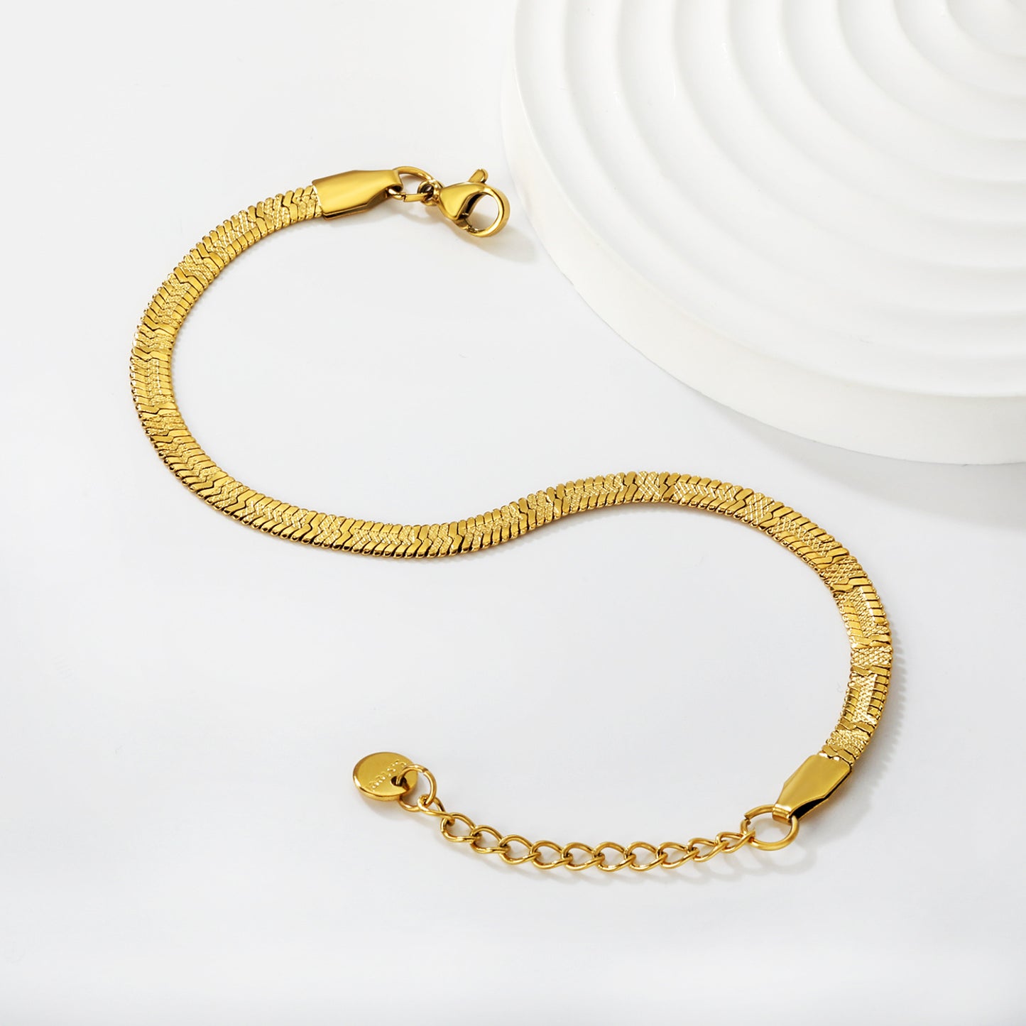 Bulk PVD Gold Embossed Wave Motif Snake Chain Bracelet