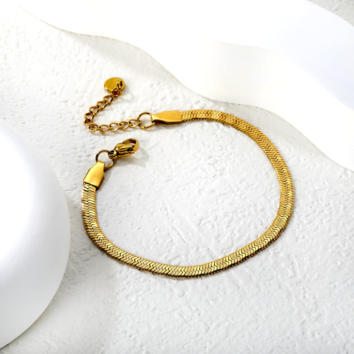Wholesale Textured Snake Chain Bracelet | Matte Gold Plated Adjustable