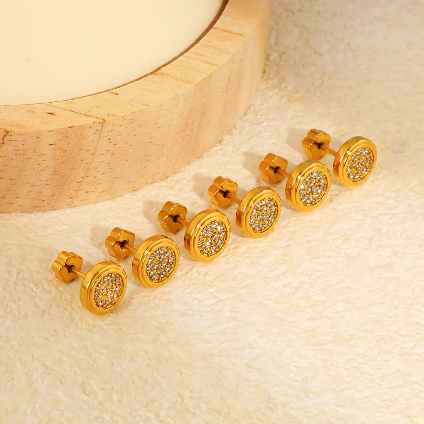 3 Pairs Stainless Steel Round Earrings | Gold Micro Pave Studs