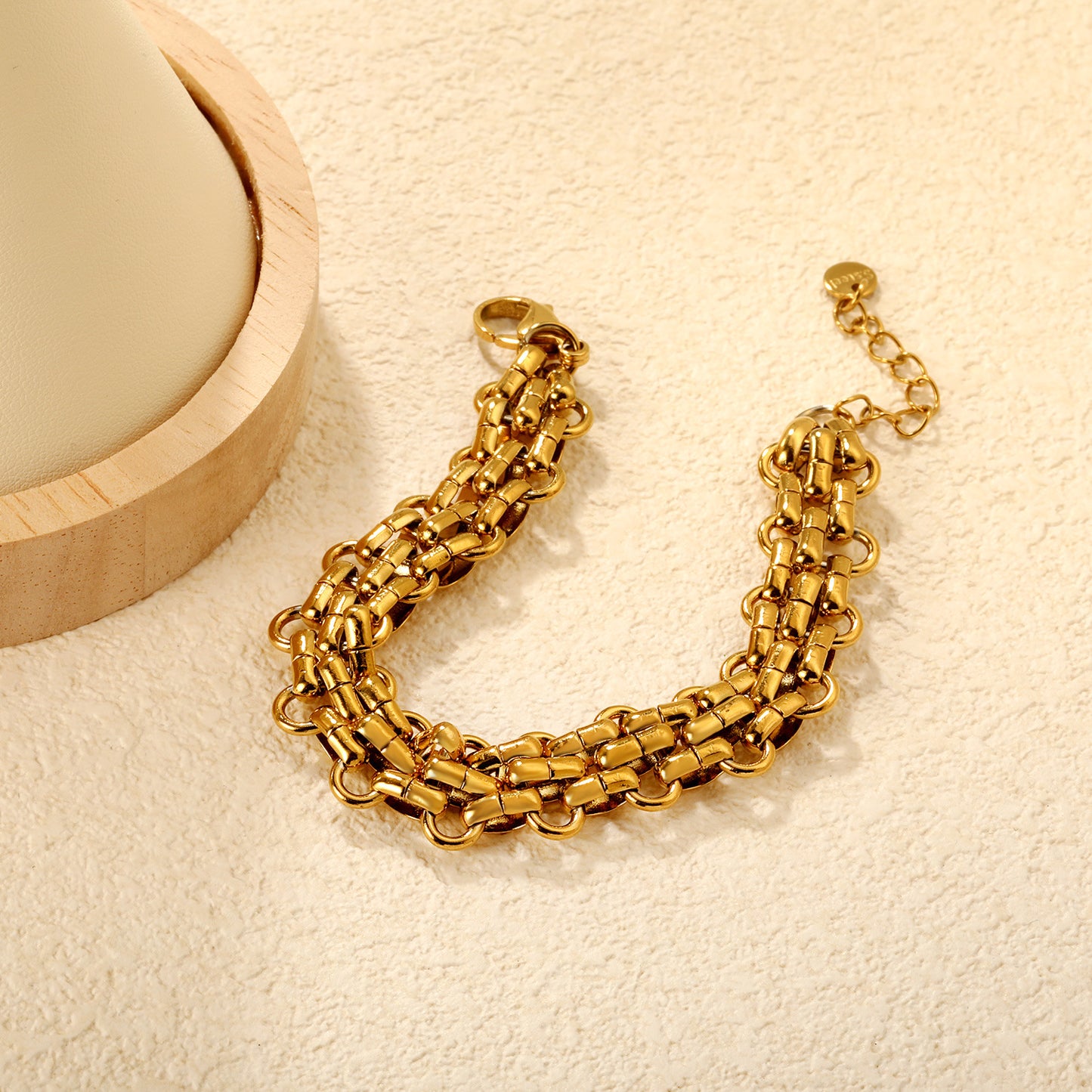 Wholesale Waterproof PVD Gold Double Weave Chunky Statement Bracelet