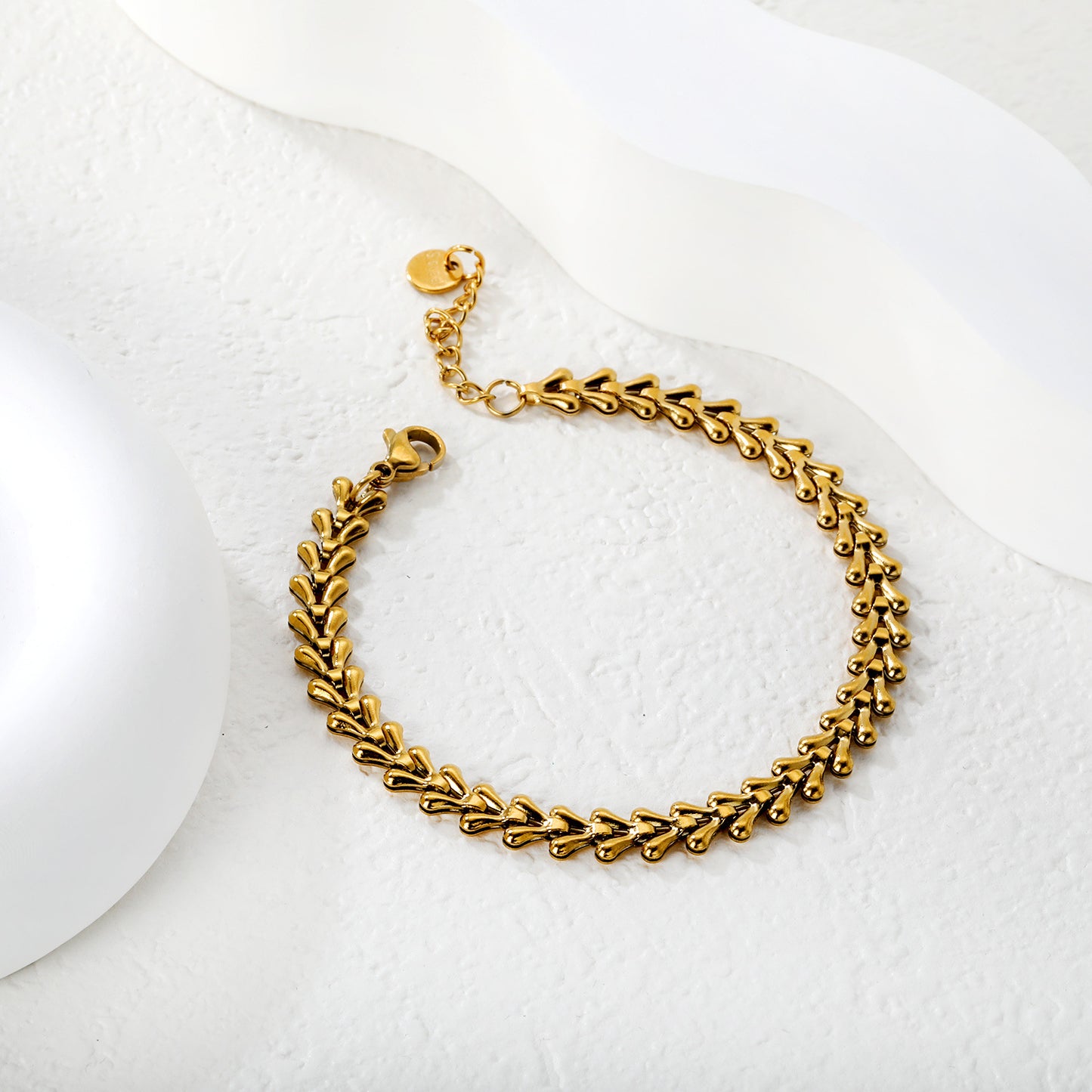 Bulk PVD Gold Fishbone Relief-Textured Heavy Duty Bracelet