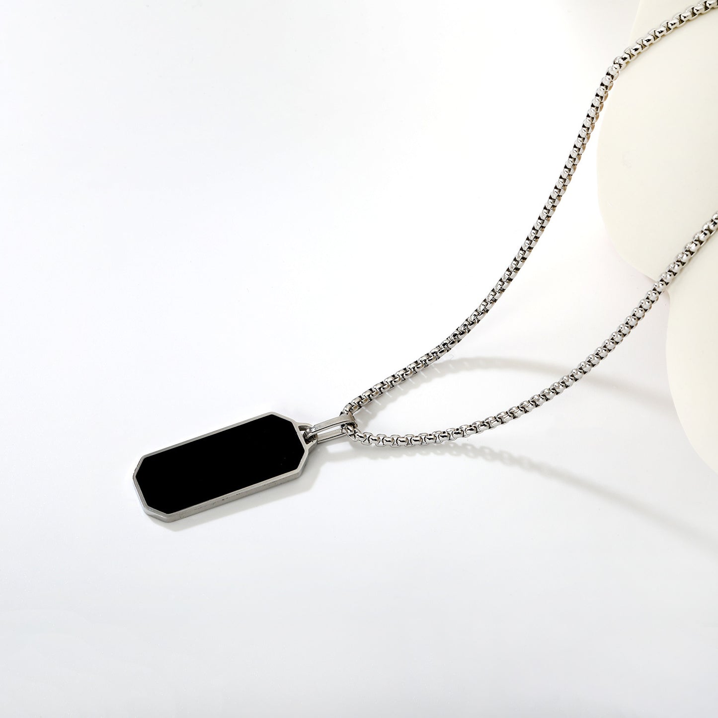 Wholesale Waterproof Silver Sculpted Black Octagonal Dog Tag Necklace