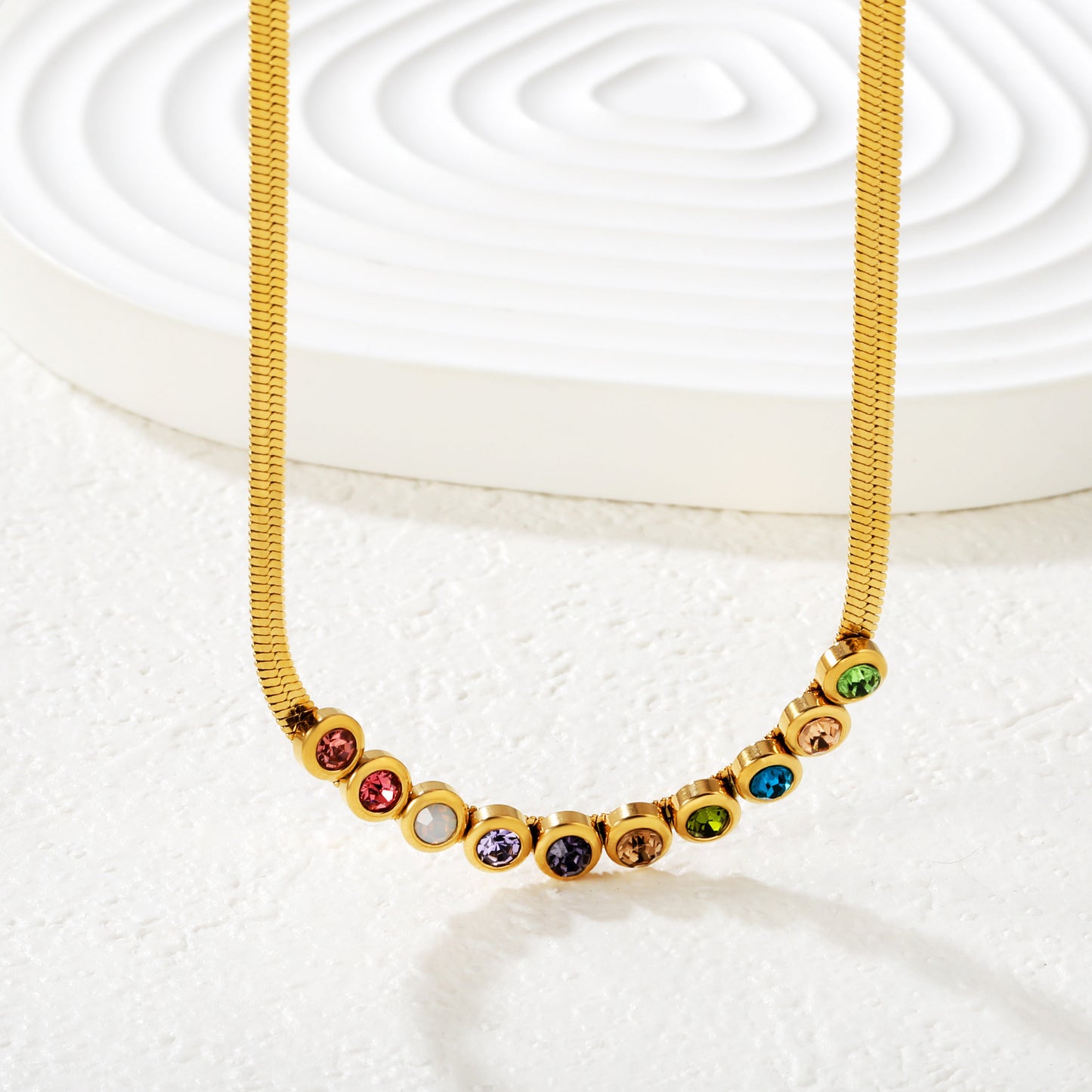 304L Stainless Steel Jewelry Factory: Rainbow Zircon Necklace