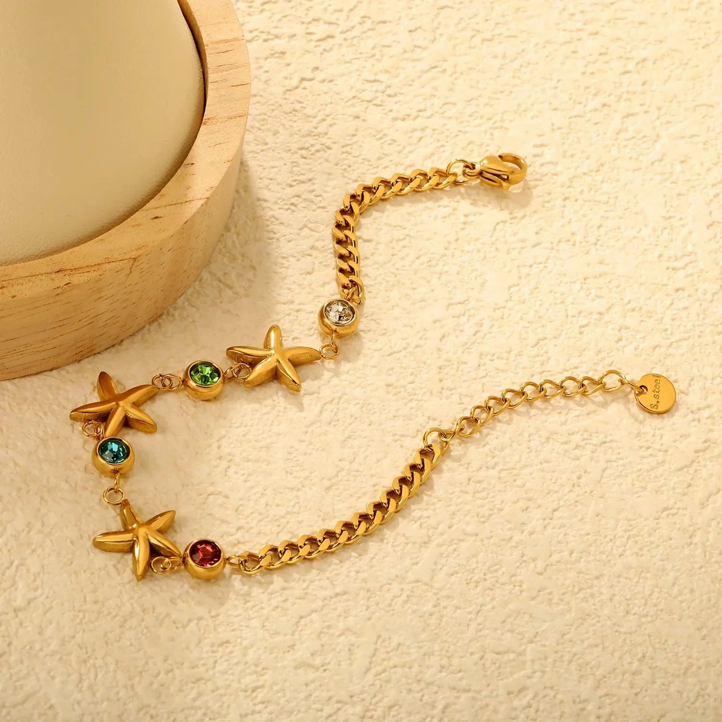 304L Stainless Steel Marine Starfish Bracelet Bulk - Color Zircon