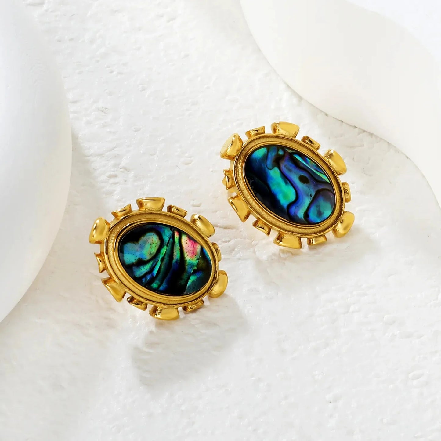 304L Stainless Steel Oval Shell Studs | Elegant Retro Gold Jewelry