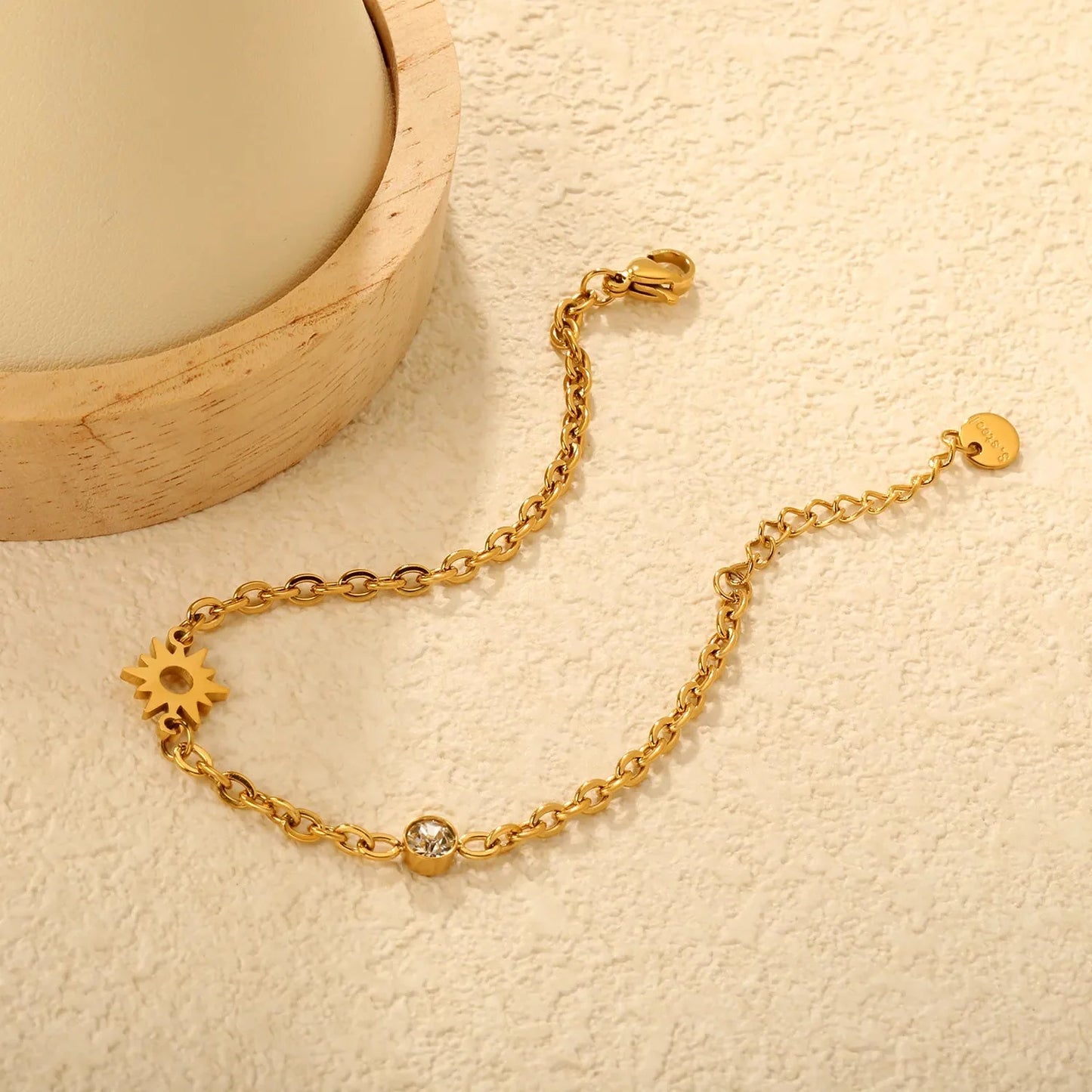 Wholesale 304L Stainless Steel Starburst Pendant Bracelet Gold