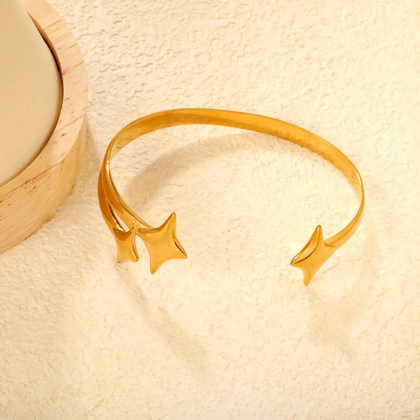 304L Stainless Steel Gold Bangle with Star Charm Design