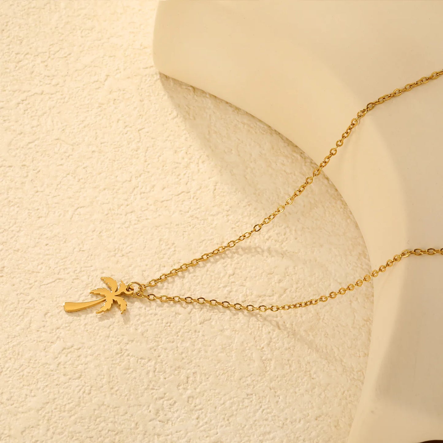 Tropical Coconut Tree Fine Chain Necklace Stainless Steel Waterproof