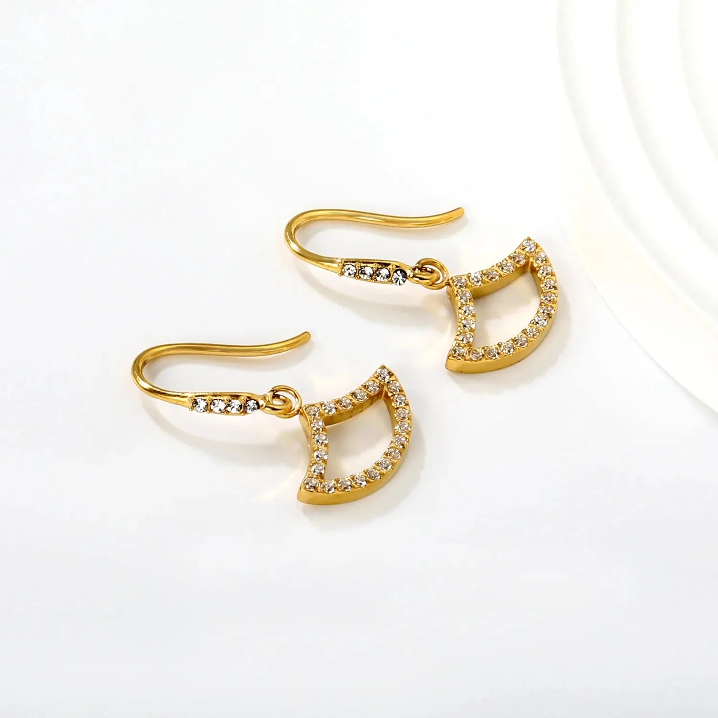 Wholesale Stainless Steel Fishtail Earrings | Full Zircon Inlay Bulk