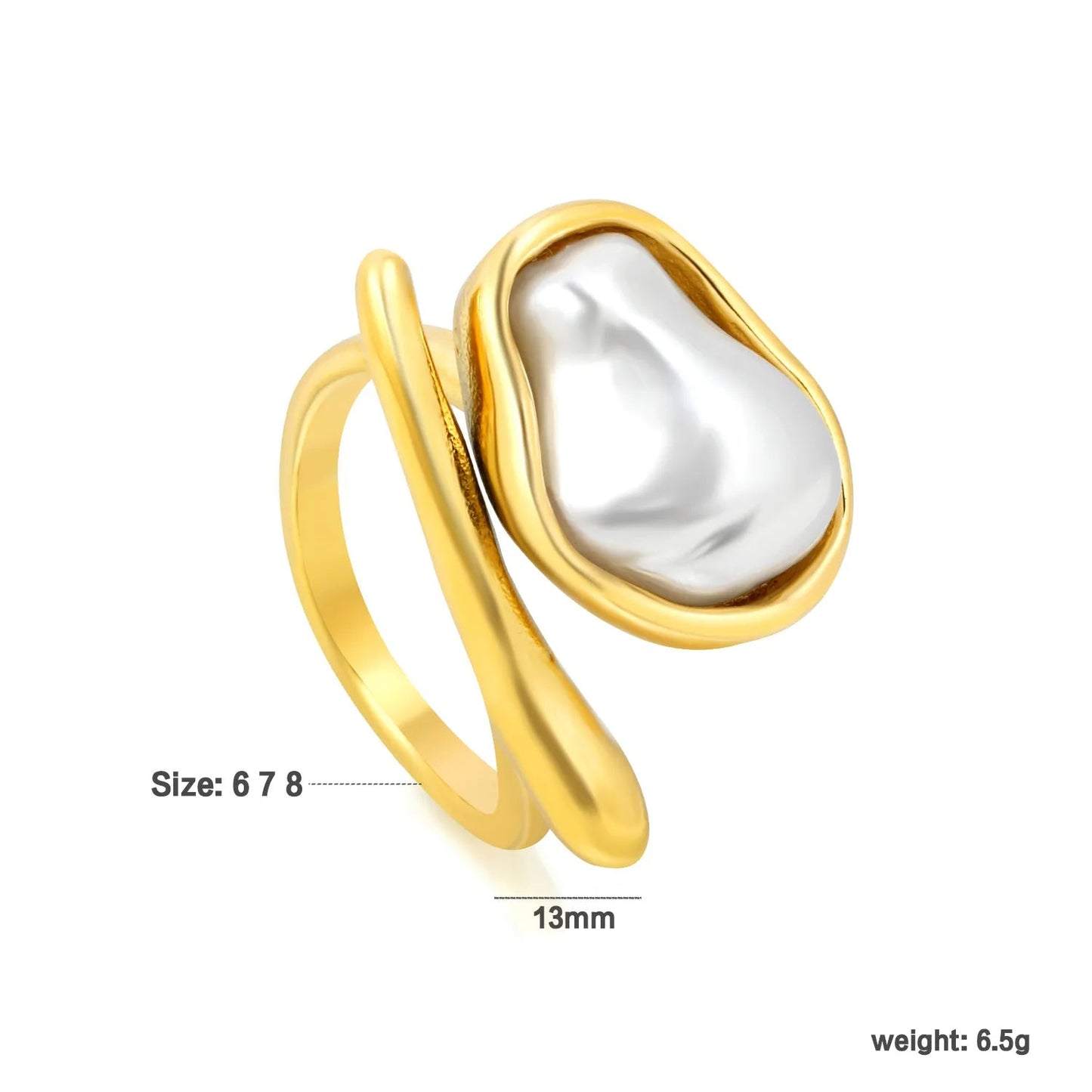 Bulk Natural Pearl Twist Ring 304L Steel Gold Plated 13mm Face Hypoallergenic