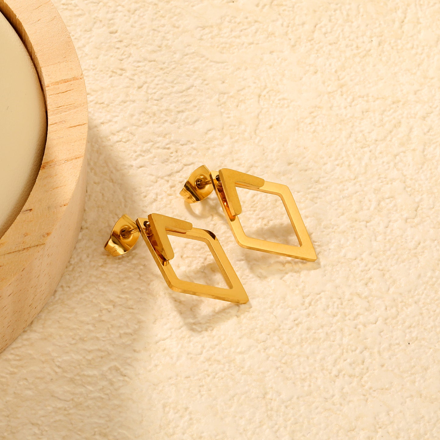 Bulk Waterproof PVD Gold Plated Lozenge Frame Stud Earrings