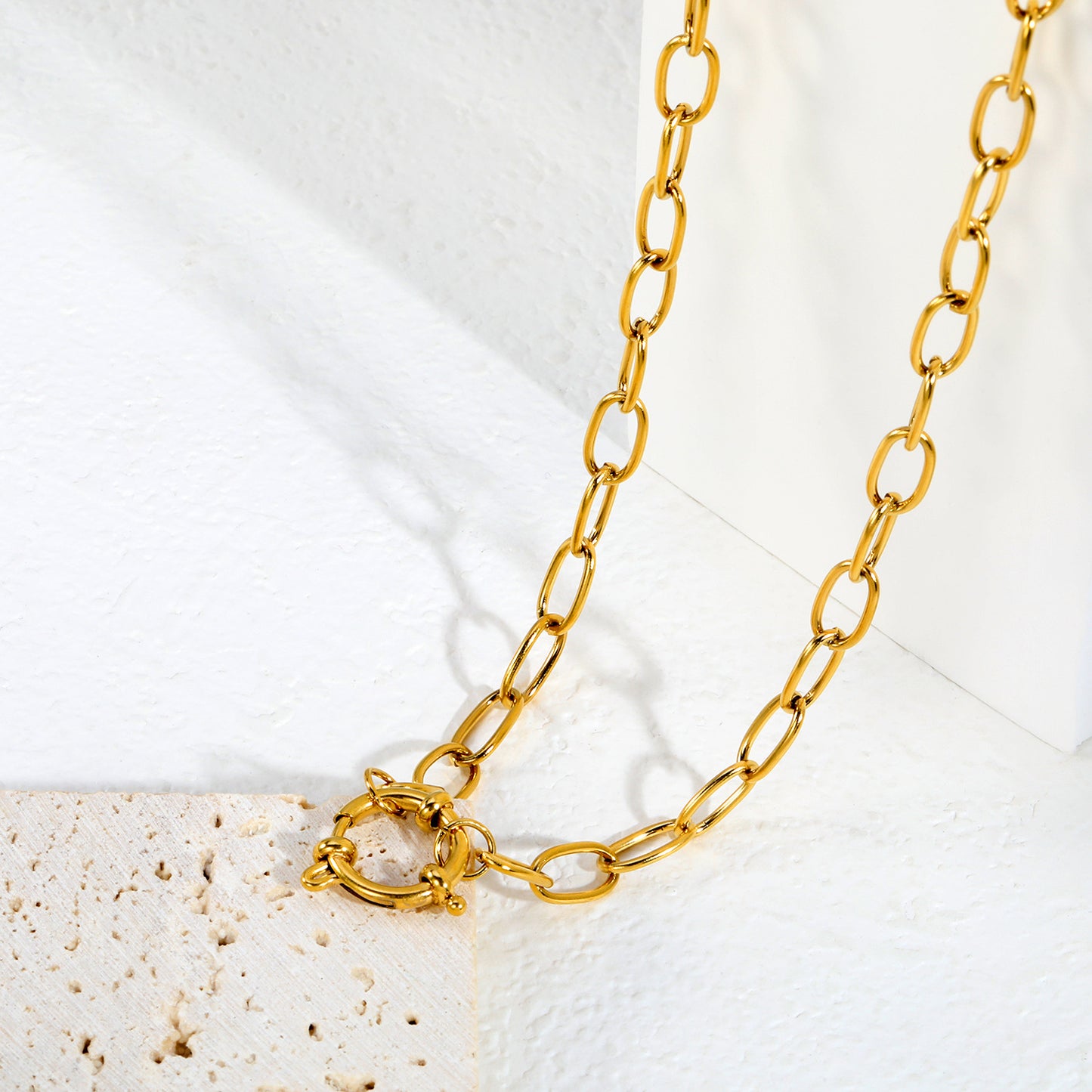 Chunky Oval Link Chain Necklaces | Gold T-Bar Clasp