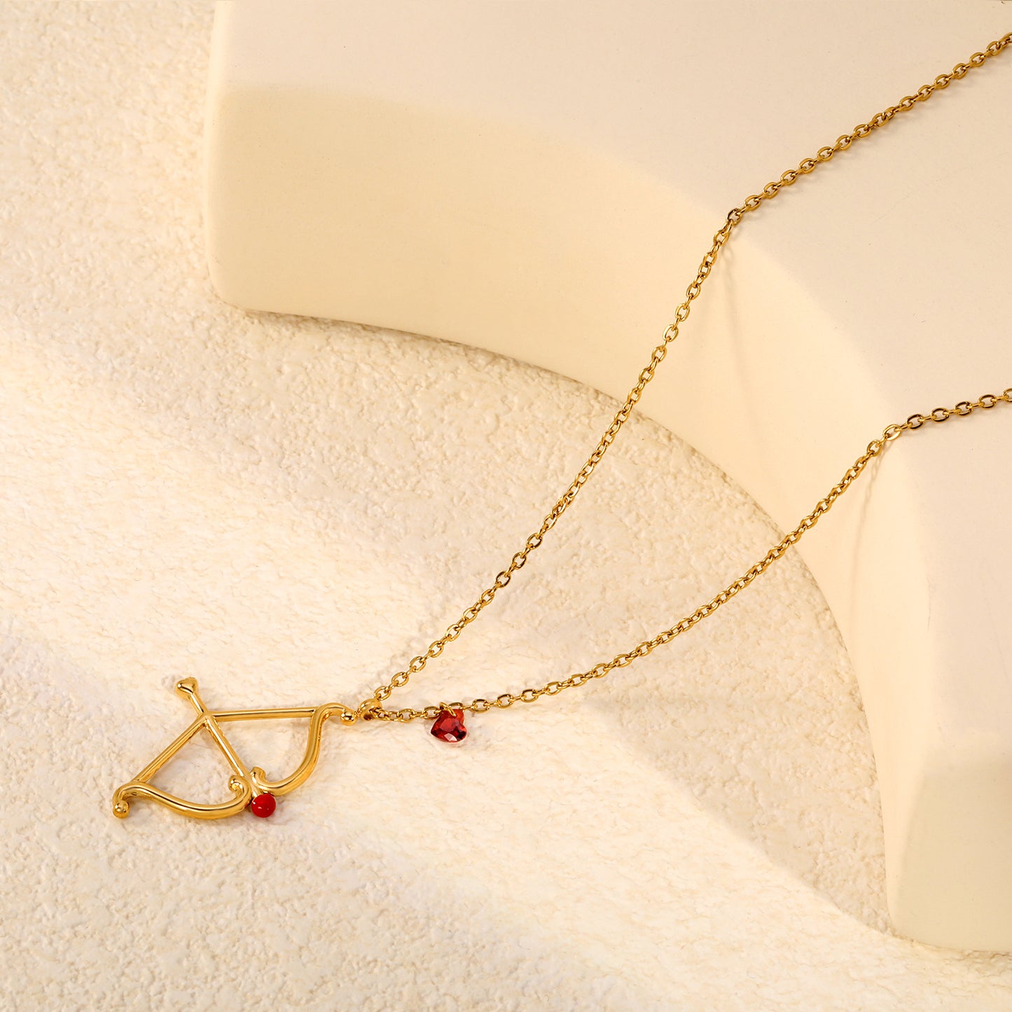 Y2K Aesthetic Cupid Bow and Arrow Red Gemstone Heart Gift Necklaces