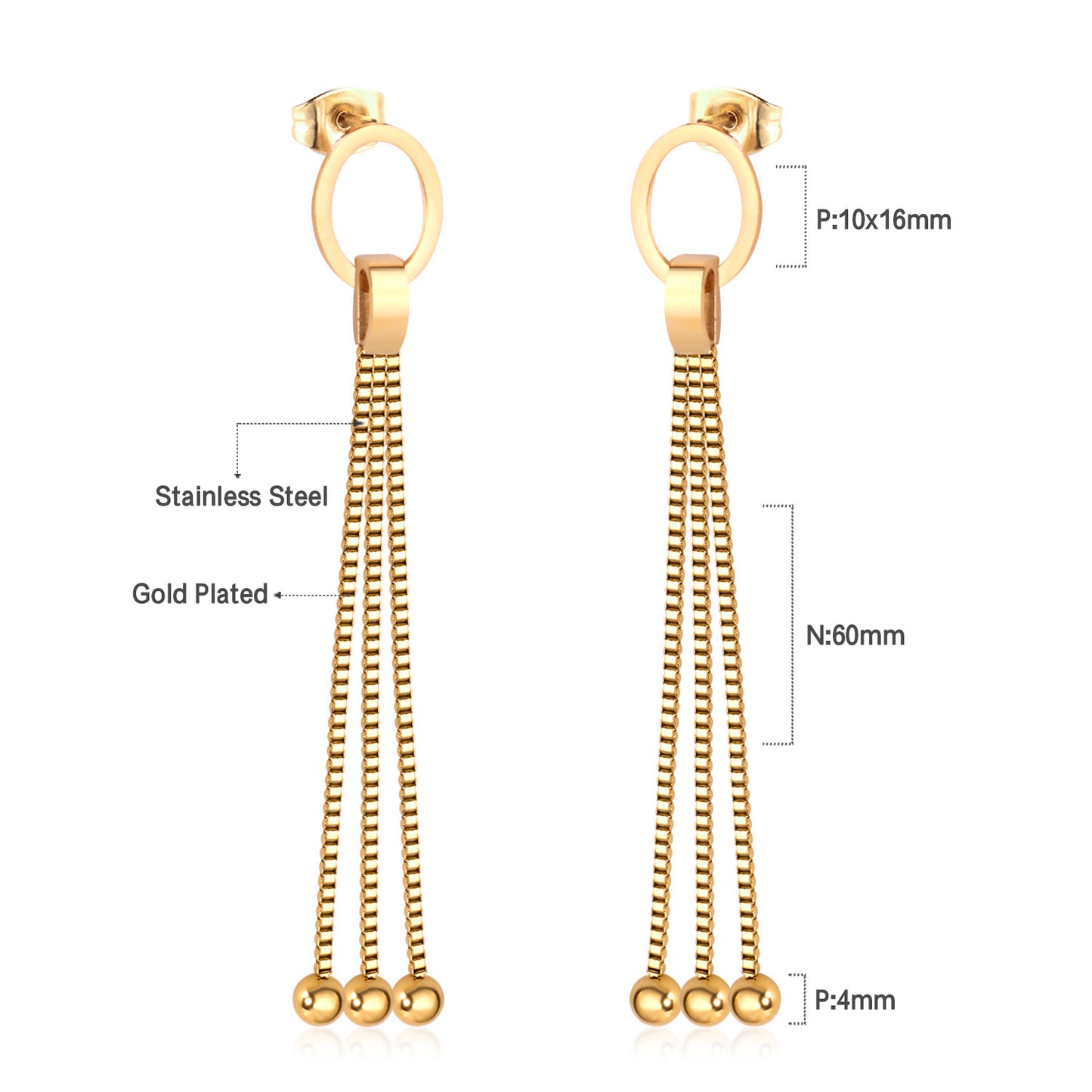 Wholesale 18K Gold Chain Tassel Stud Earrings SGS Approved