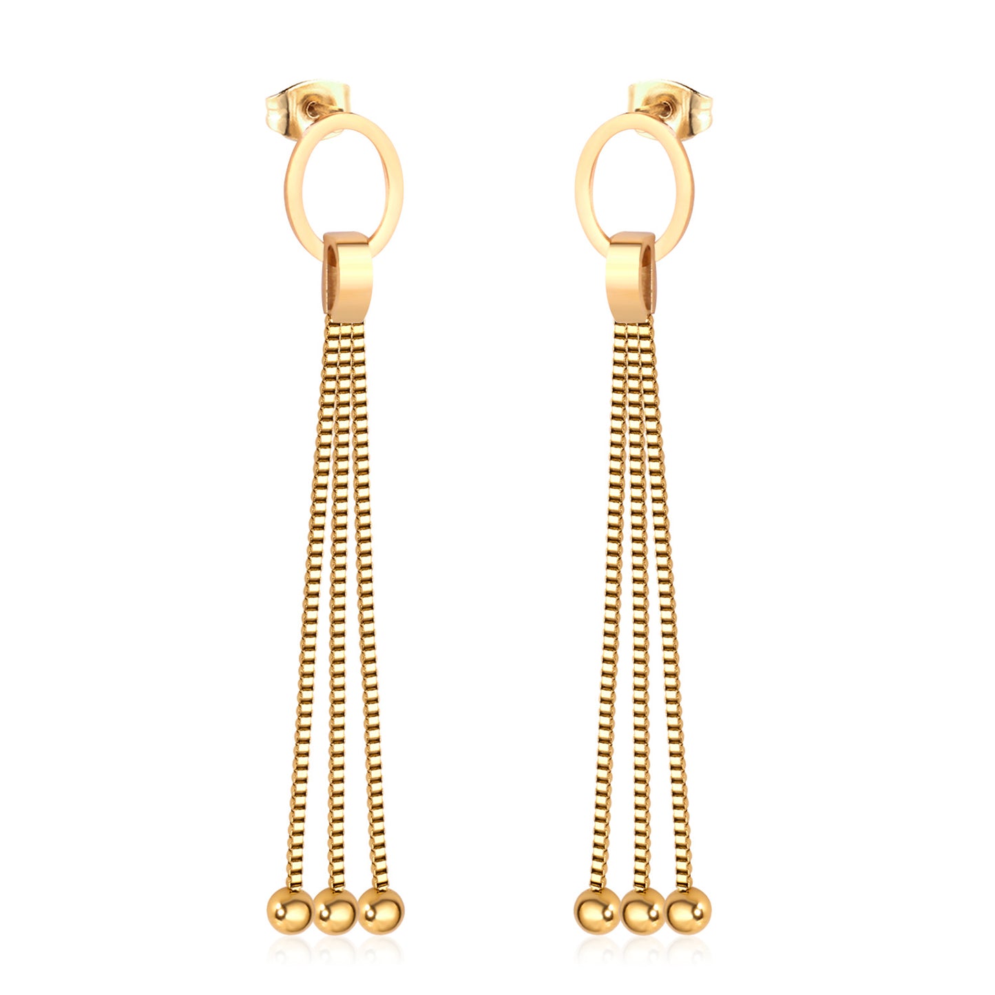Wholesale 18K Gold Chain Tassel Stud Earrings SGS Approved