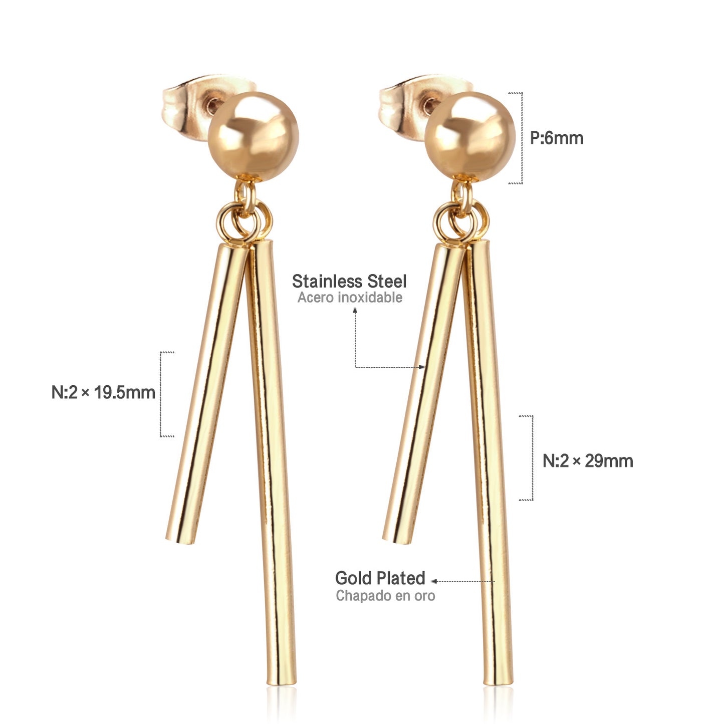 Wholesale 18K Gold Ball Bar Drop Earrings Fashion Supplier