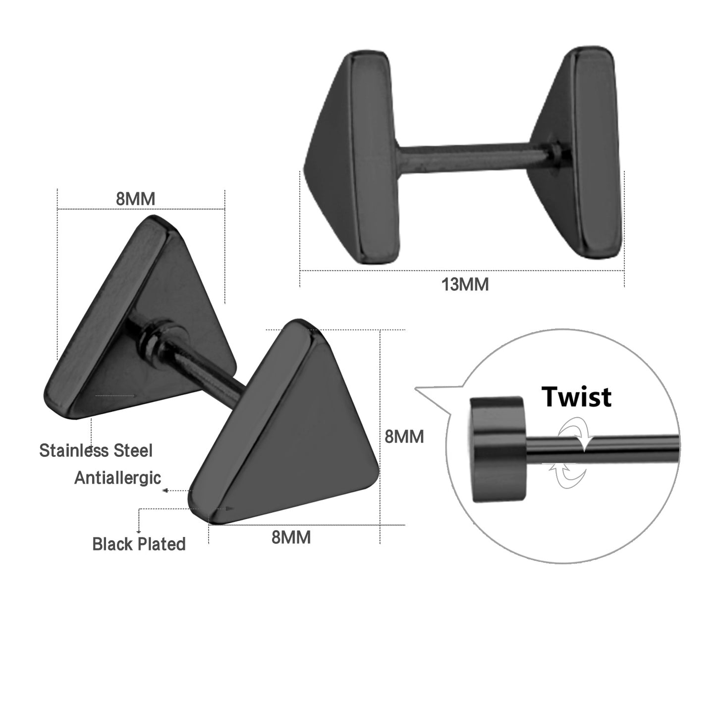 Wholesale Black Triangular Stud Earrings