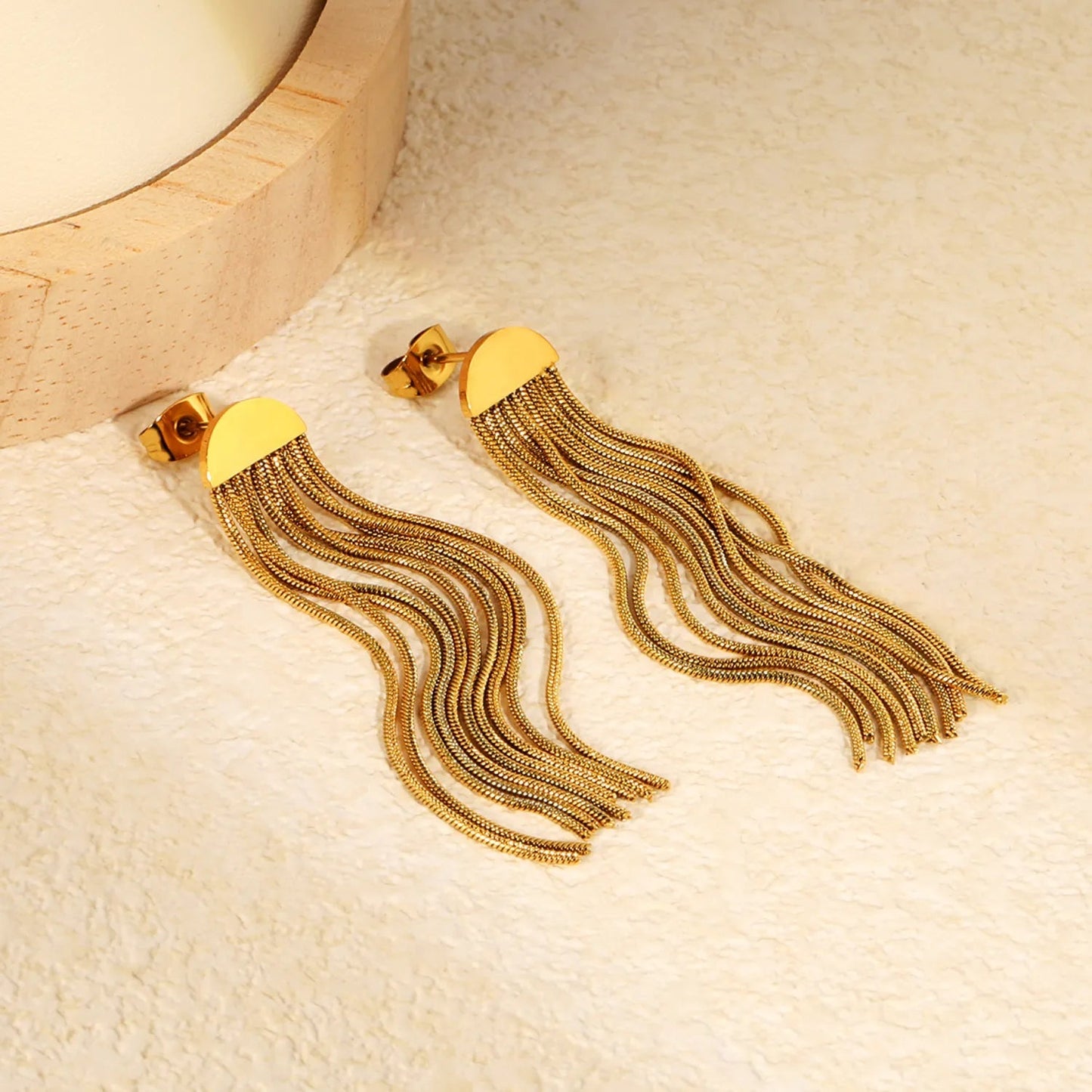 Elegant Long Tassel Drop Stud Earrings | Tarnish-Free Face-Framing Jewelry