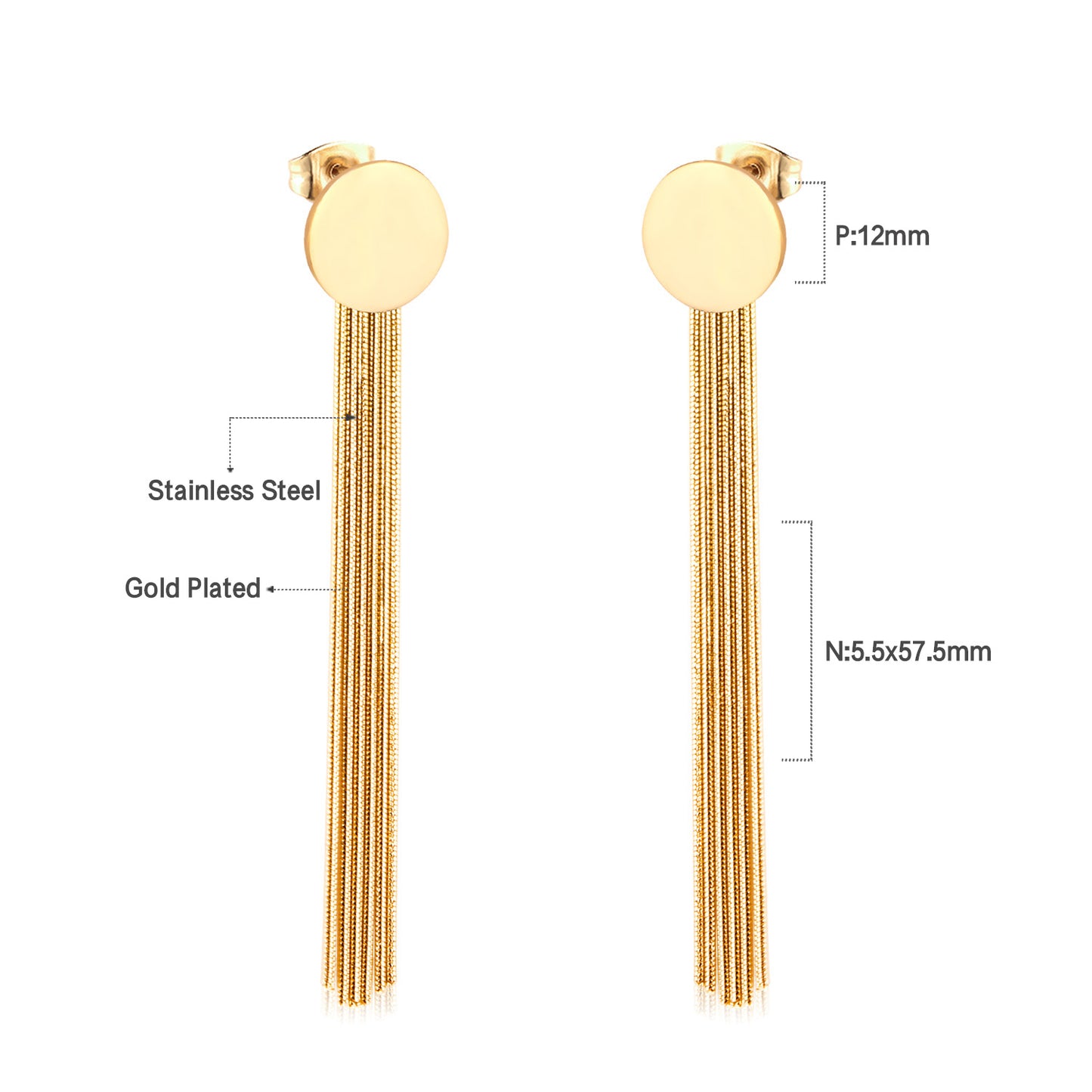 Wholesale 18K Gold Round Disc Tassel Stud Earrings