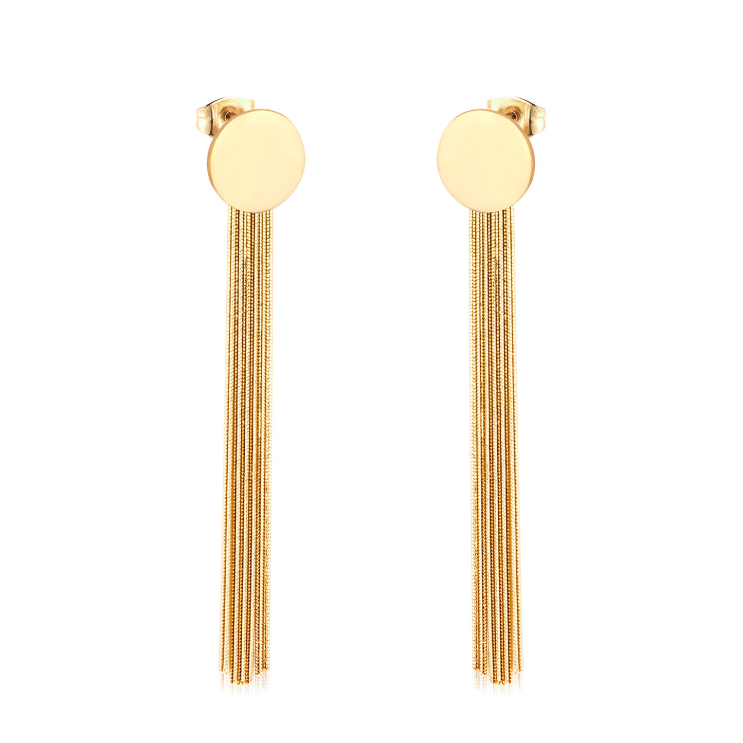 Wholesale 18K Gold Round Disc Tassel Stud Earrings