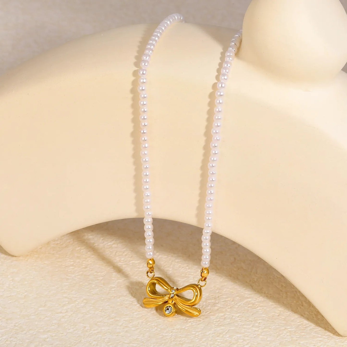 Factory 45+5cm French Retro Pearl Bowknot Stainless Steel Chain