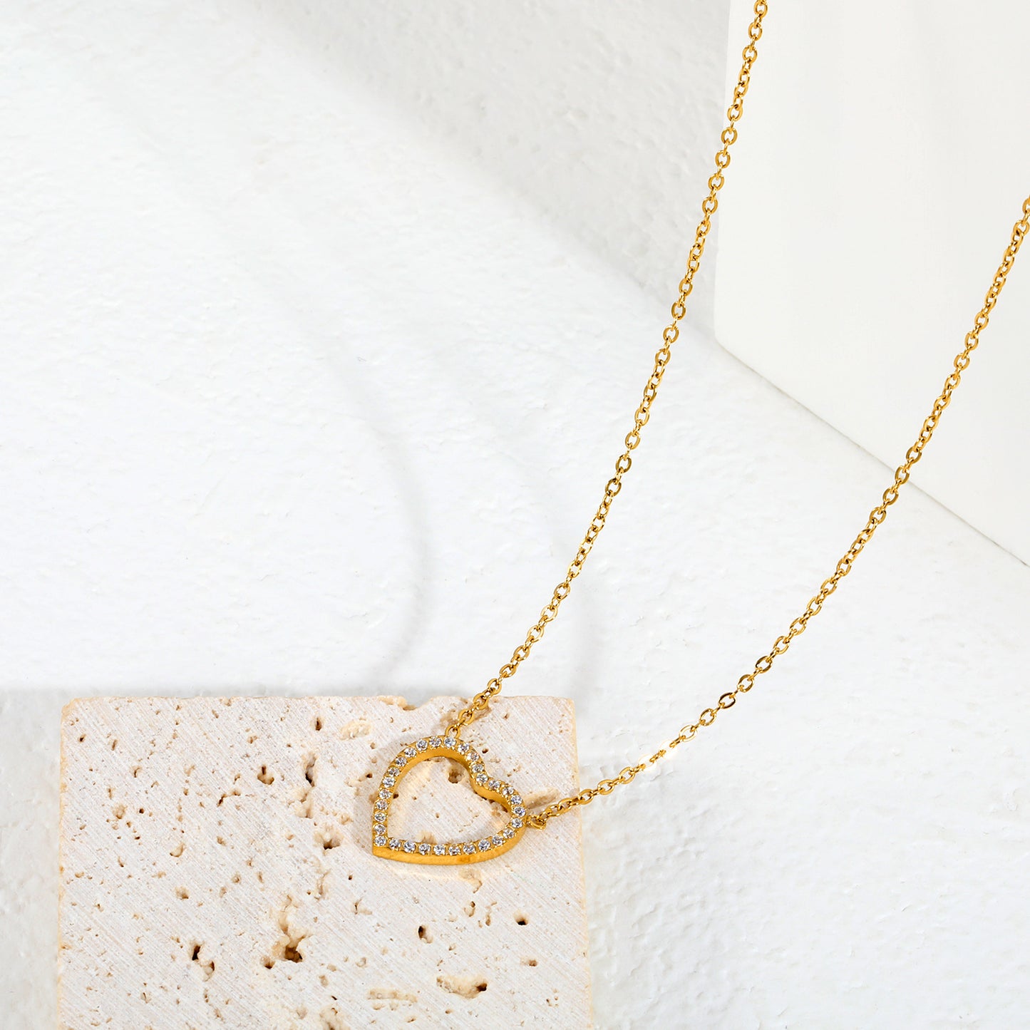 Bulk Order 304L Steel Hollow Heart Pave Pendant Necklaces